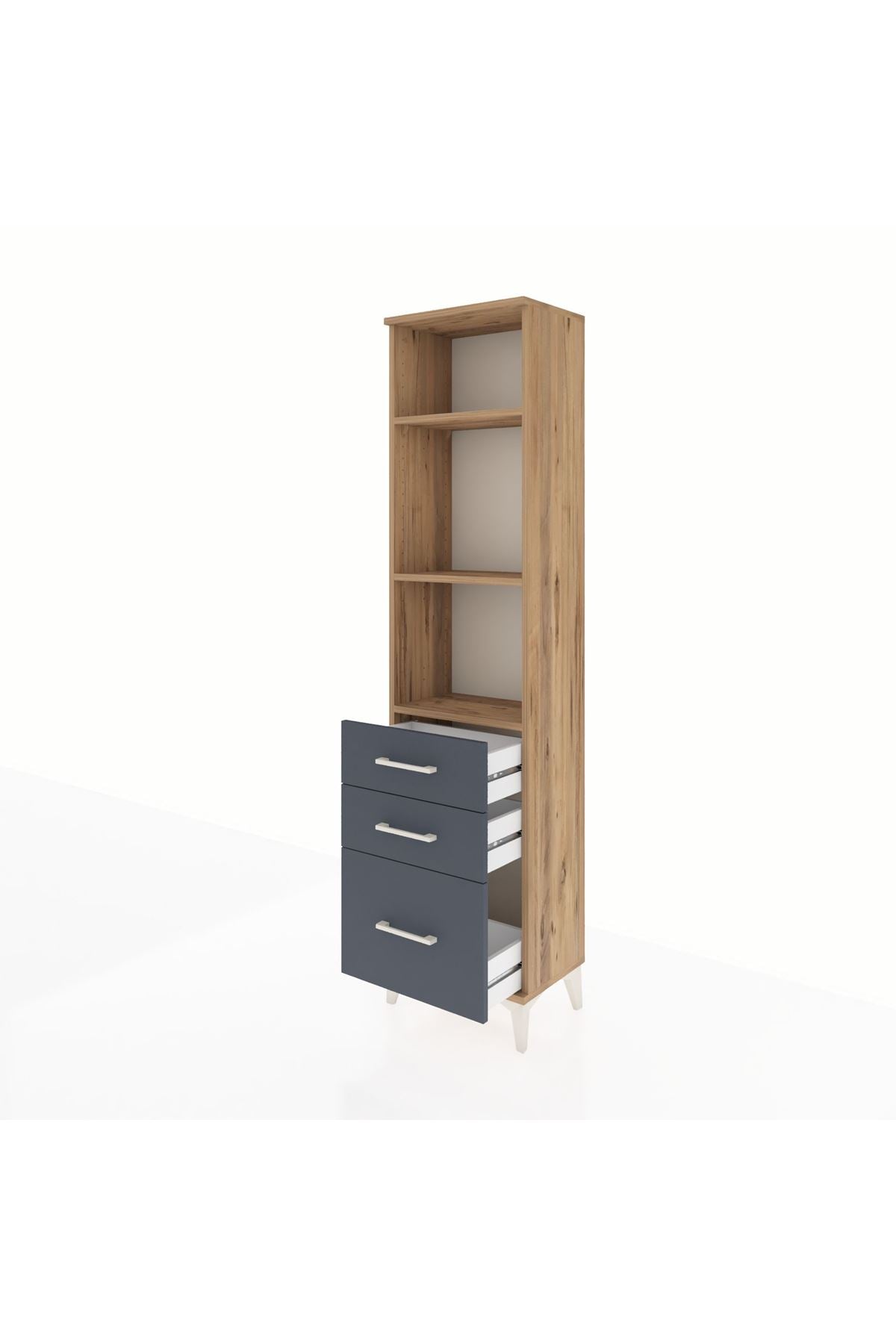Arges Dolap 3 Raflı 3 Çekmeceli 44x30x182 Çam-Antrasit
