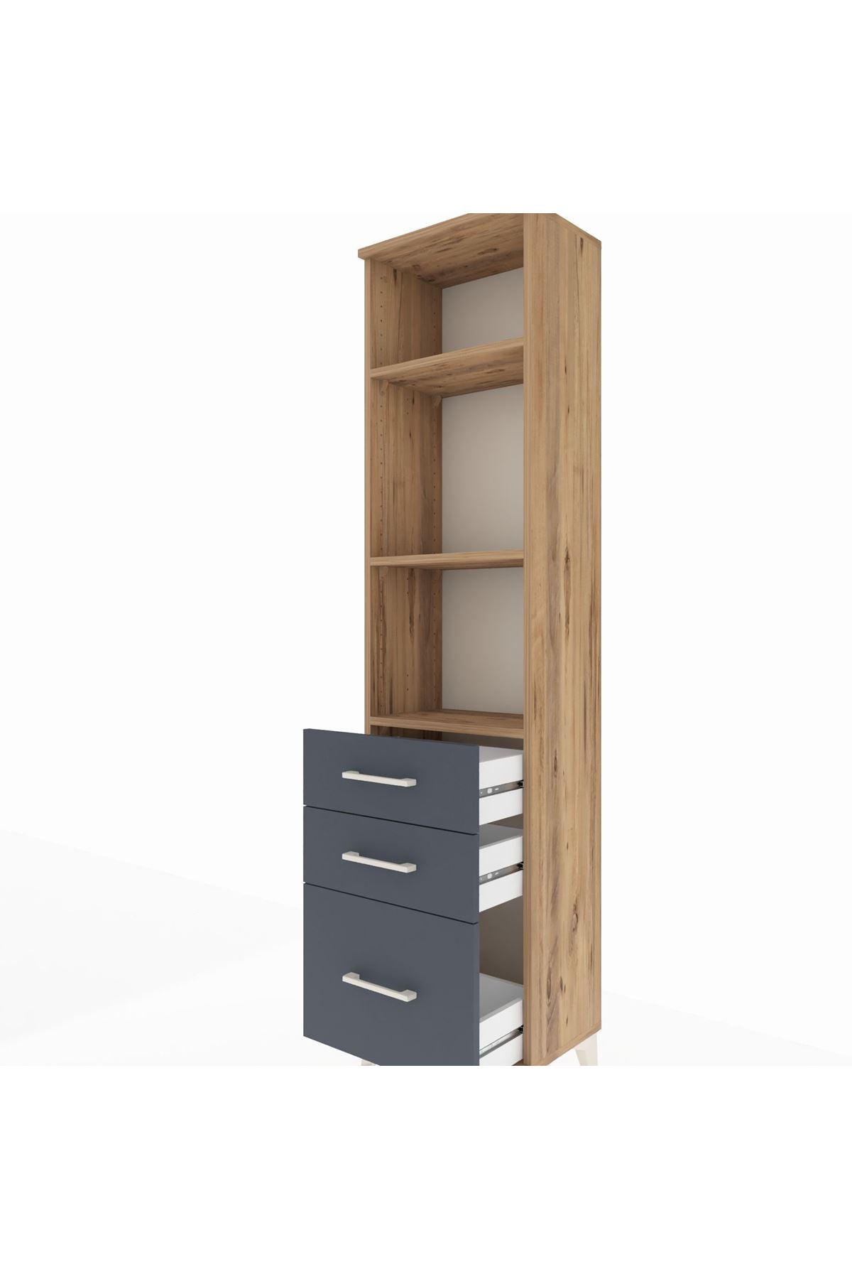 Arges Dolap 3 Raflı 3 Çekmeceli 44x30x182 Çam-Antrasit