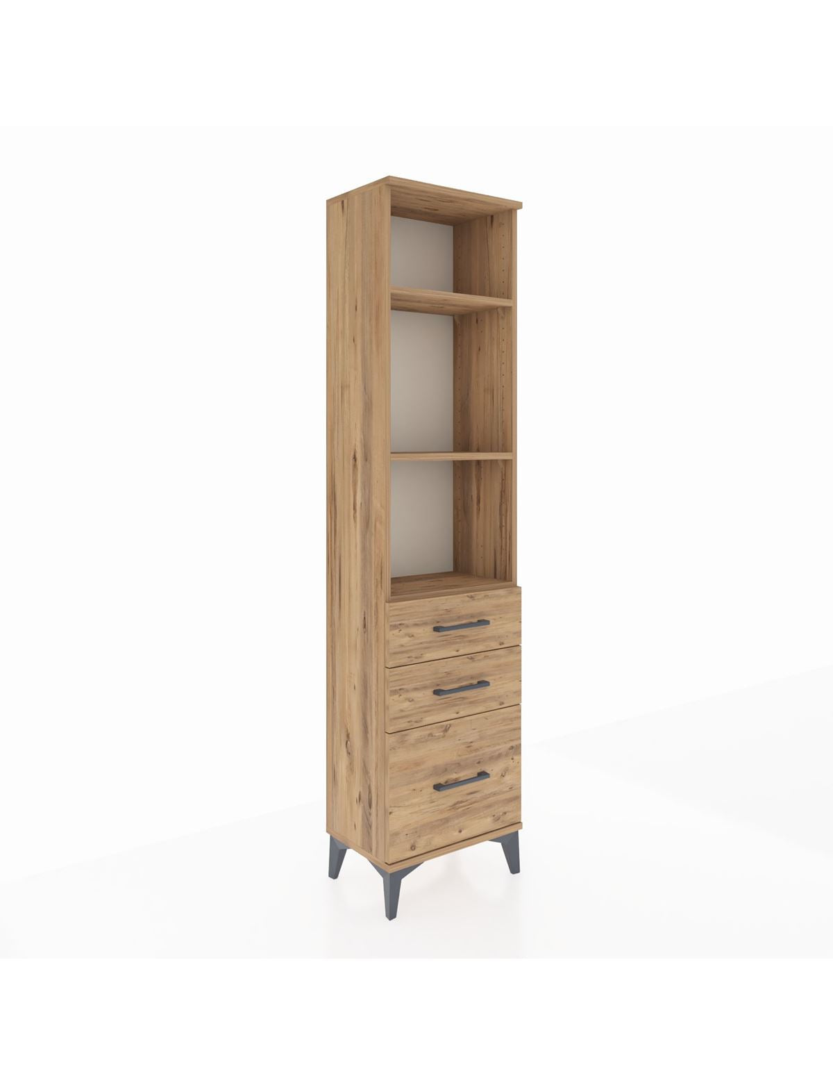 Arges Dolap 3 Raflı 3 Çekmeceli 44x30x182 Çam-Çam