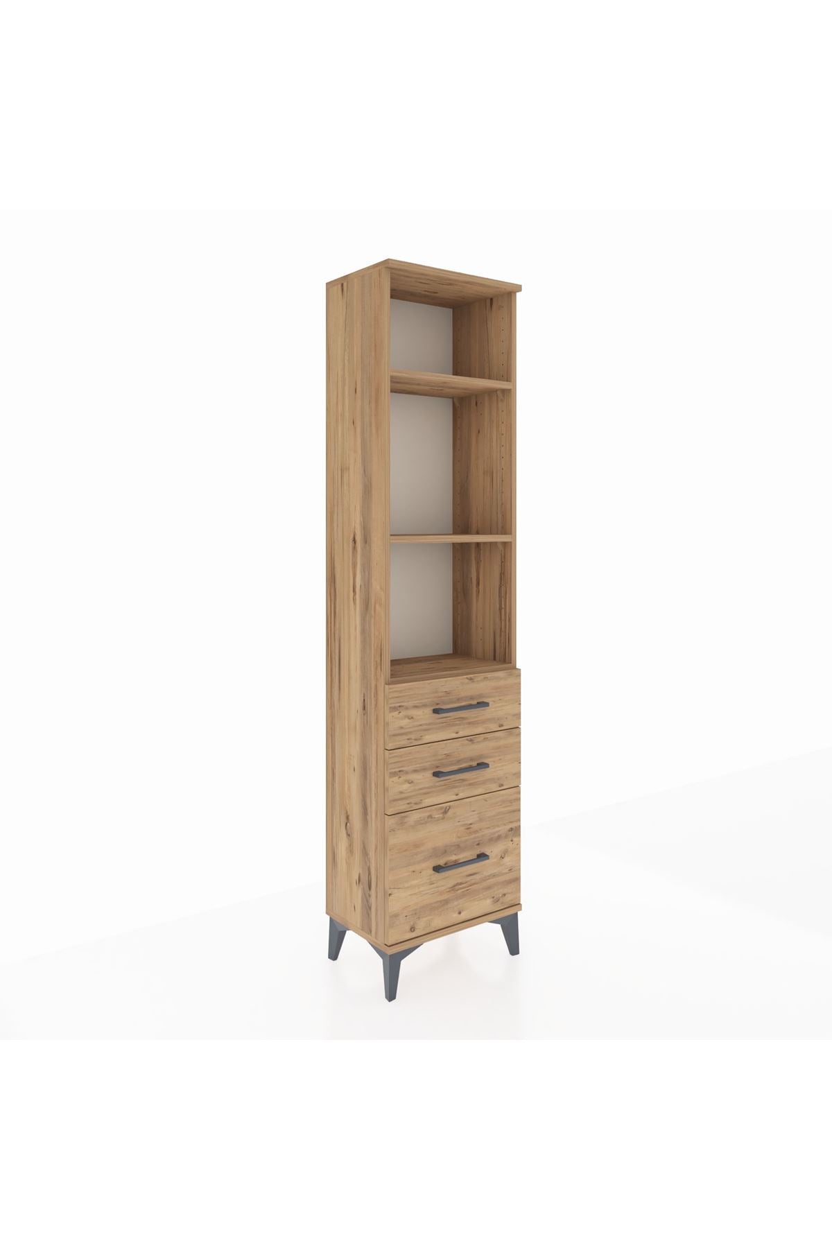 Arges Dolap 3 Raflı 3 Çekmeceli 44x30x182 Çam-Çam