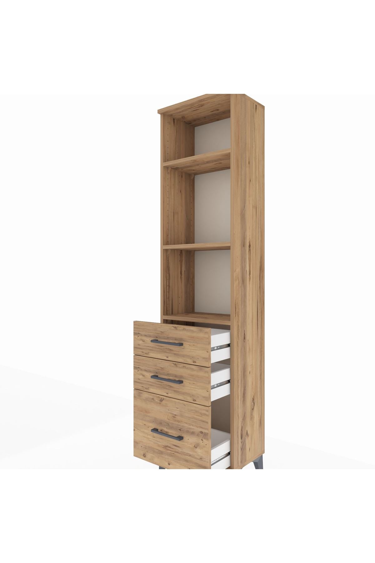 Arges Dolap 3 Raflı 3 Çekmeceli 44x30x182 Çam-Çam