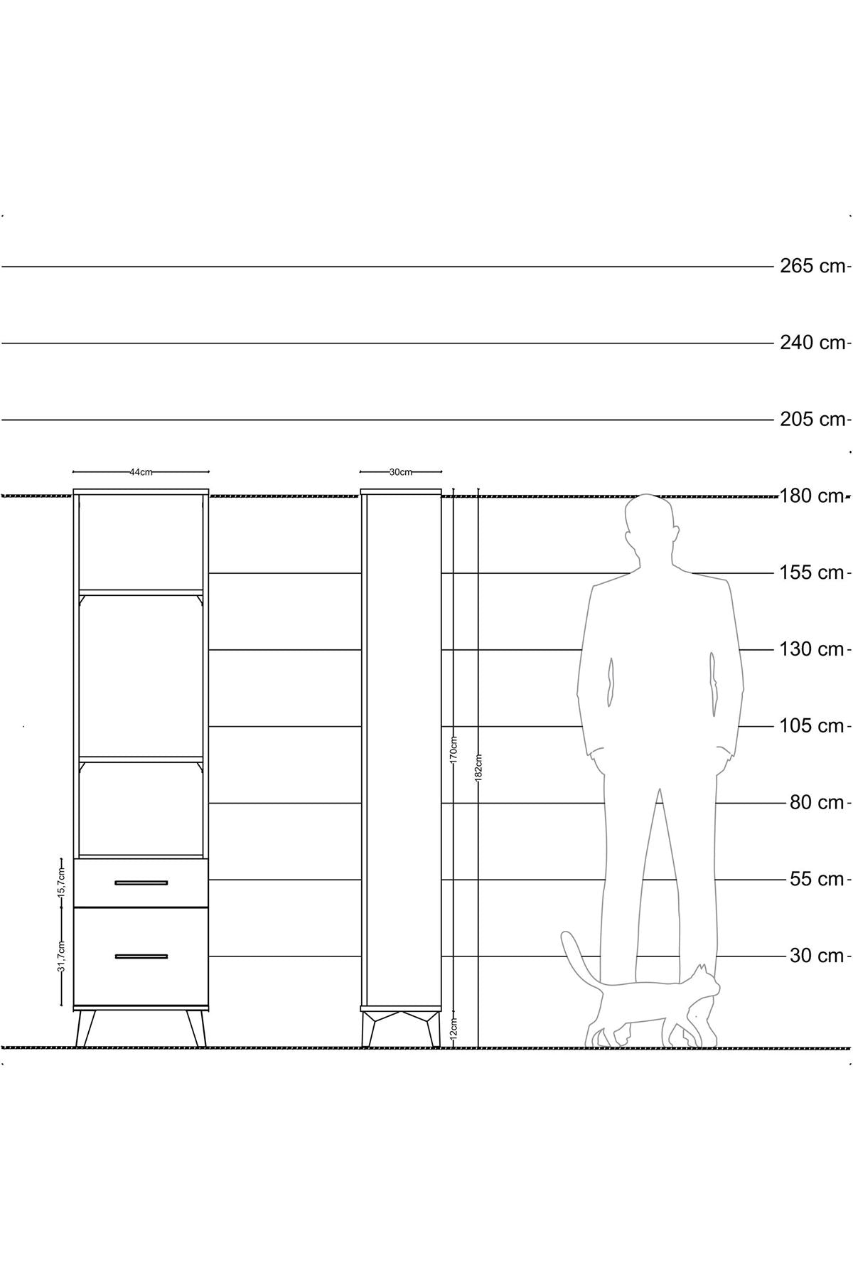 Arges Dolap 3 Raflı 2 Çekmeceli 44x30x182 Antrasit-Çam