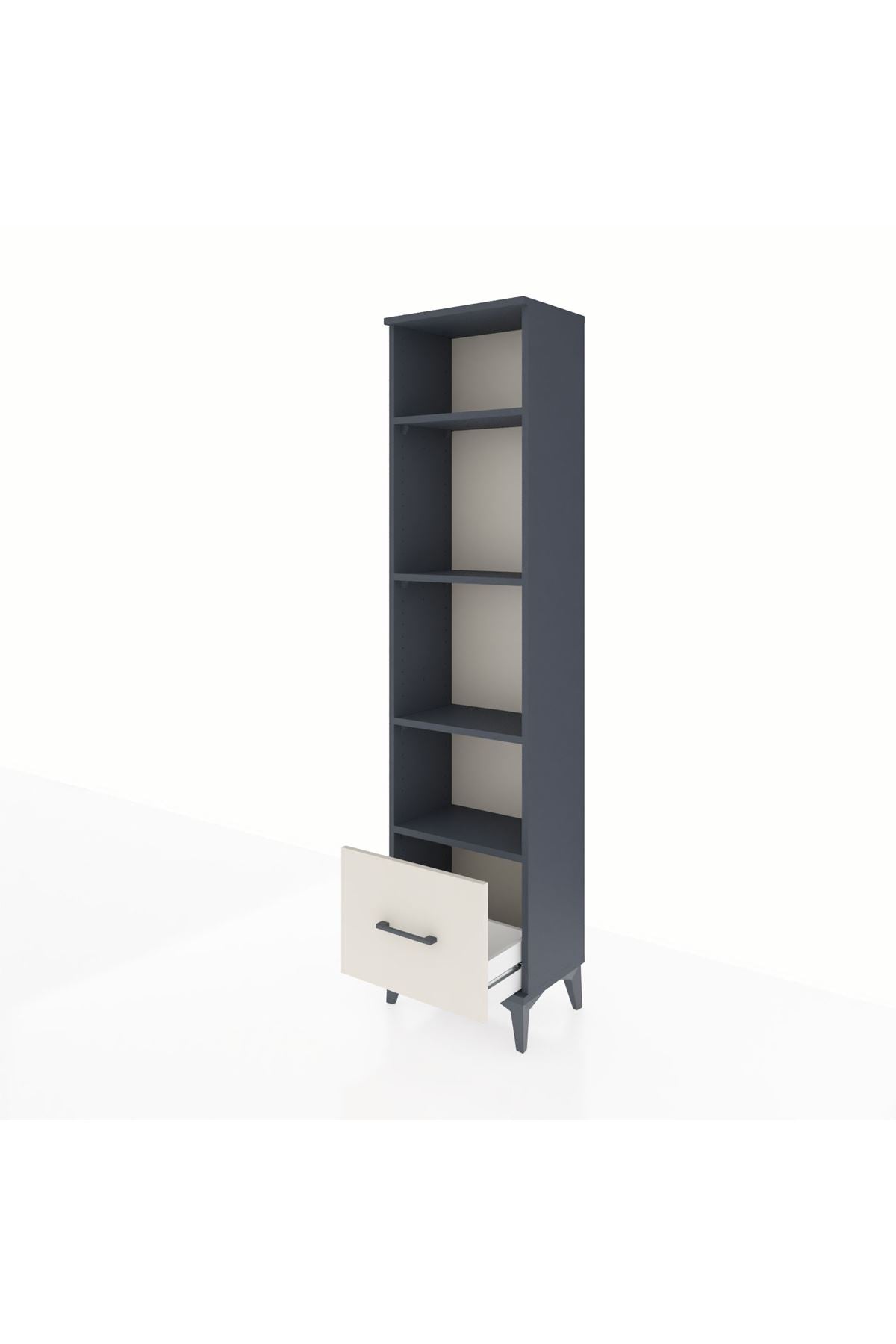 Arges Dolap 4 Raflı Tek Çekmeceli 44x30x182 Antrasit-Aytaşı