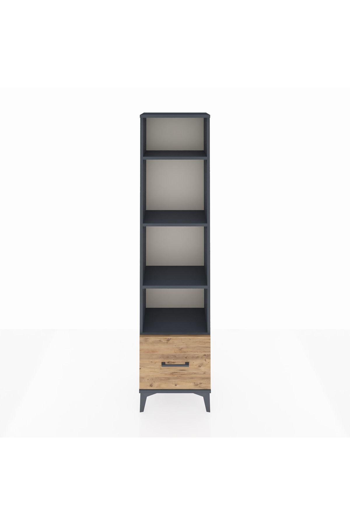 Arges Dolap 4 Raflı Tek Çekmeceli 44x30x182 Antrasit-Çam