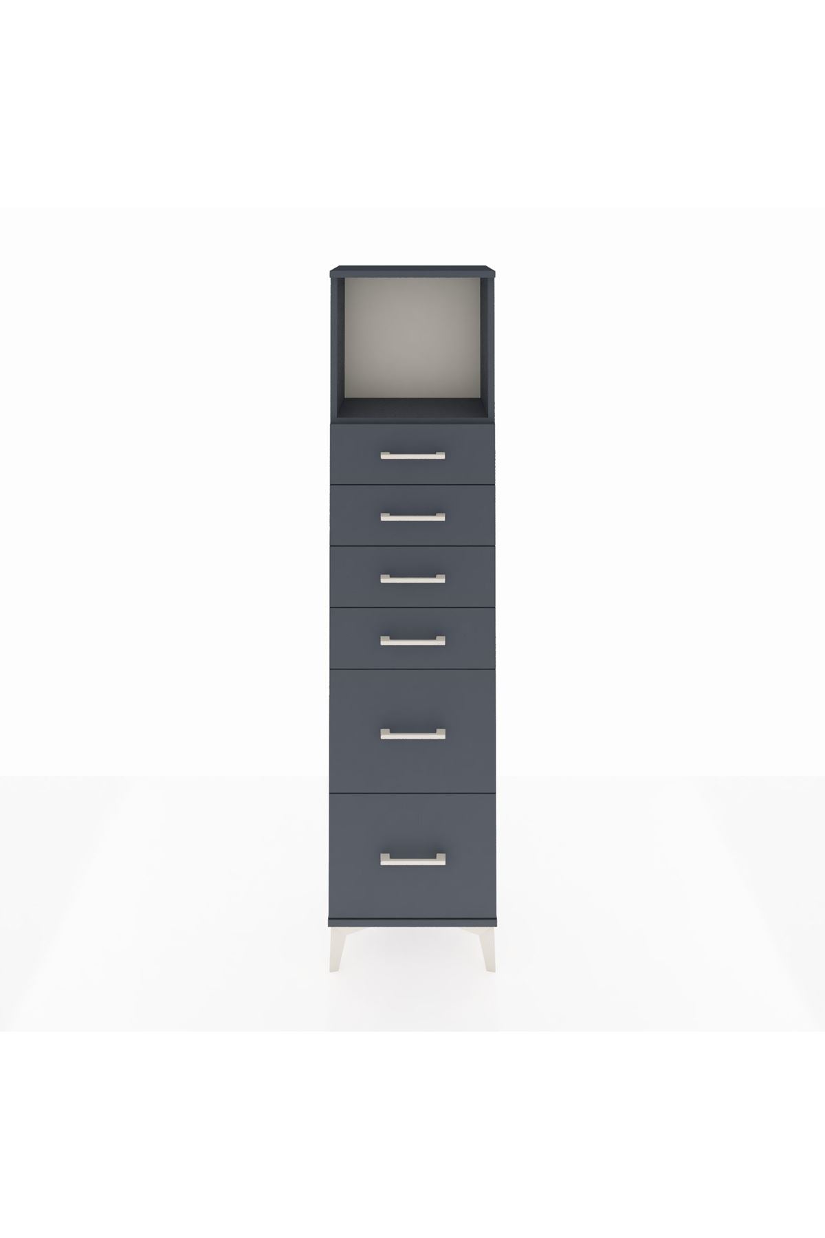 Arges Dolap Tek Raflı 6 Çekmeceli 44x30x182 Antrasit-Antrasit