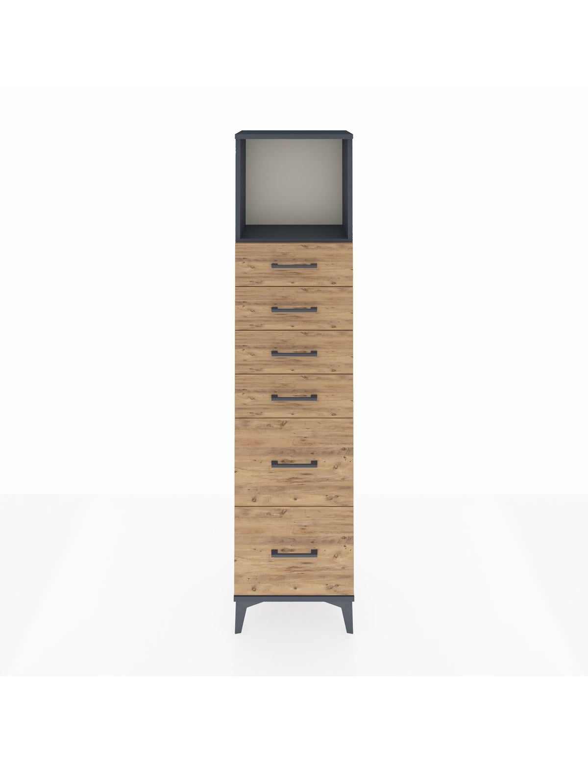 Arges Dolap Tek Raflı 6 Çekmeceli 44x30x182 Antrasit-Çam