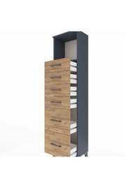 Arges Dolap Tek Raflı 6 Çekmeceli 44x30x182 Antrasit-Çam