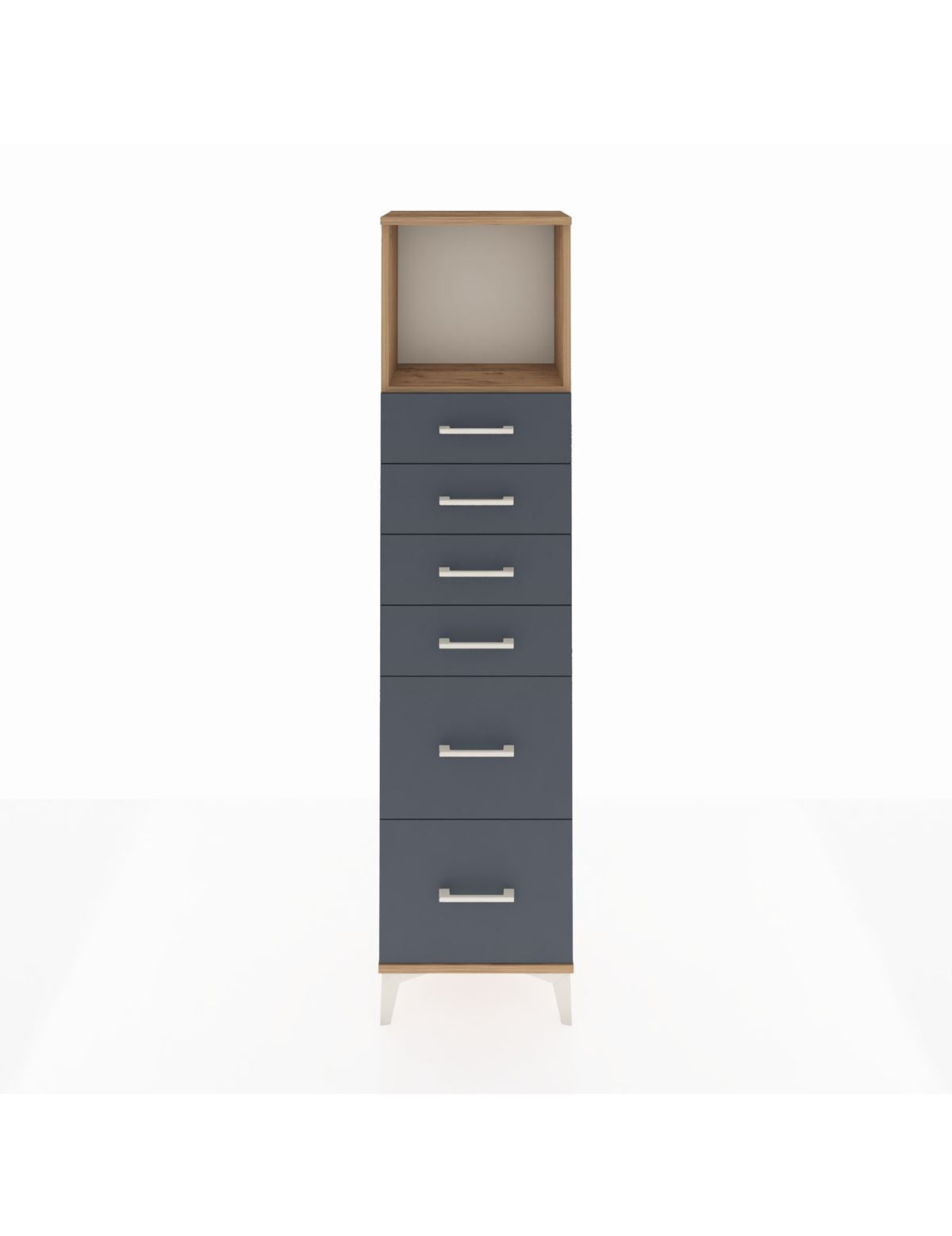 Arges Dolap Tek Raflı 6 Çekmeceli 44x30x182 Çam-Antrasit