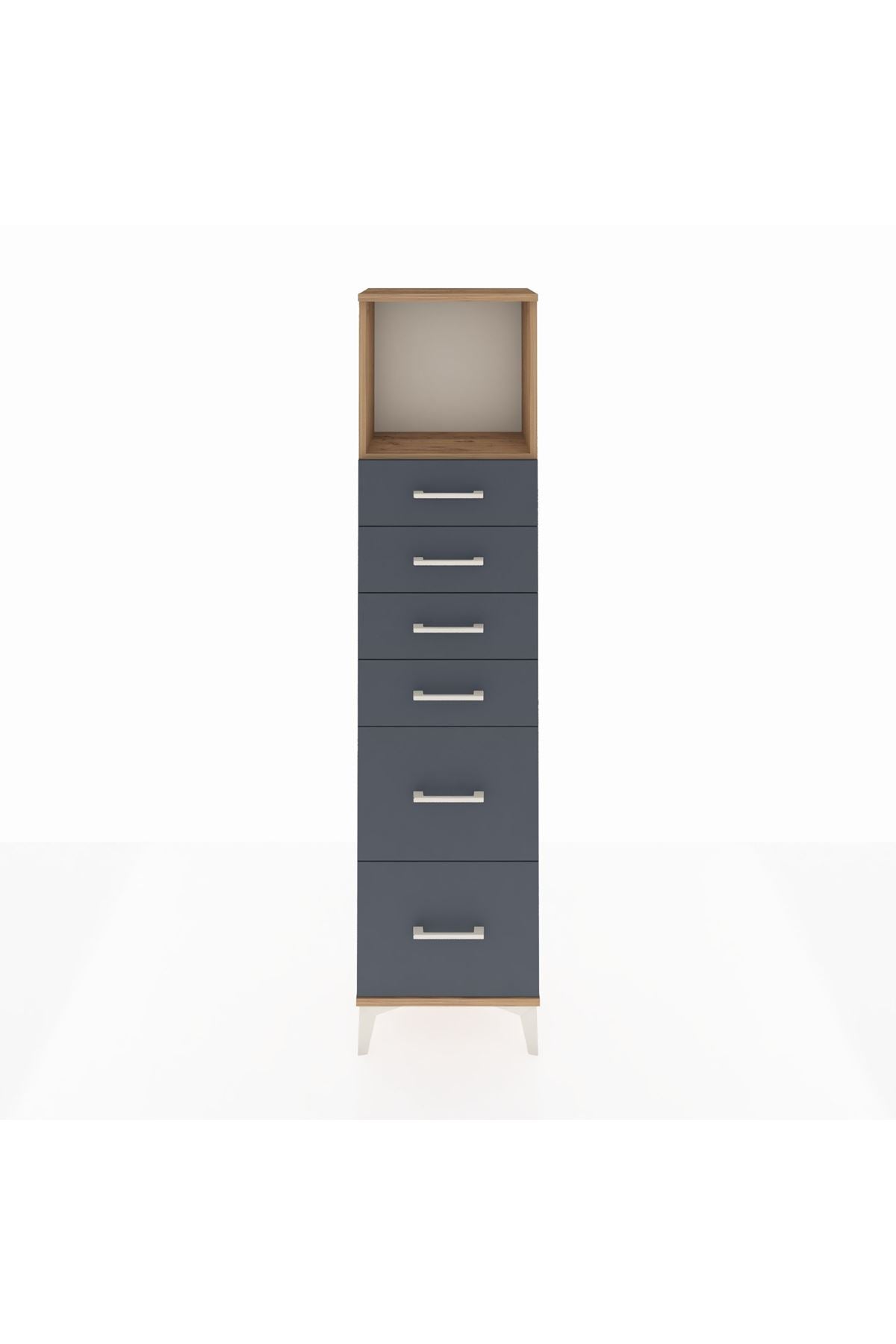 Arges Dolap Tek Raflı 6 Çekmeceli 44x30x182 Çam-Antrasit