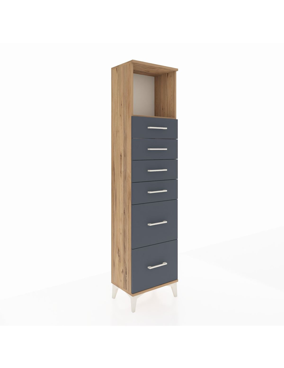 Arges Dolap Tek Raflı 6 Çekmeceli 44x30x182 Çam-Antrasit