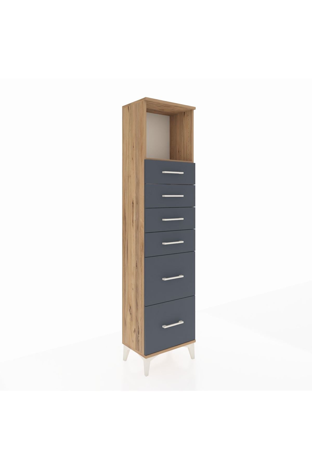 Arges Dolap Tek Raflı 6 Çekmeceli 44x30x182 Çam-Antrasit