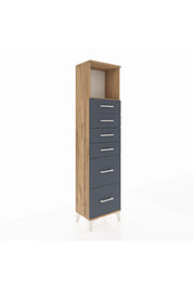 Arges Dolap Tek Raflı 6 Çekmeceli 44x30x182 Çam-Antrasit