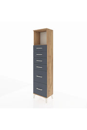 Arges Dolap Tek Raflı 6 Çekmeceli 44x30x182 Çam-Antrasit