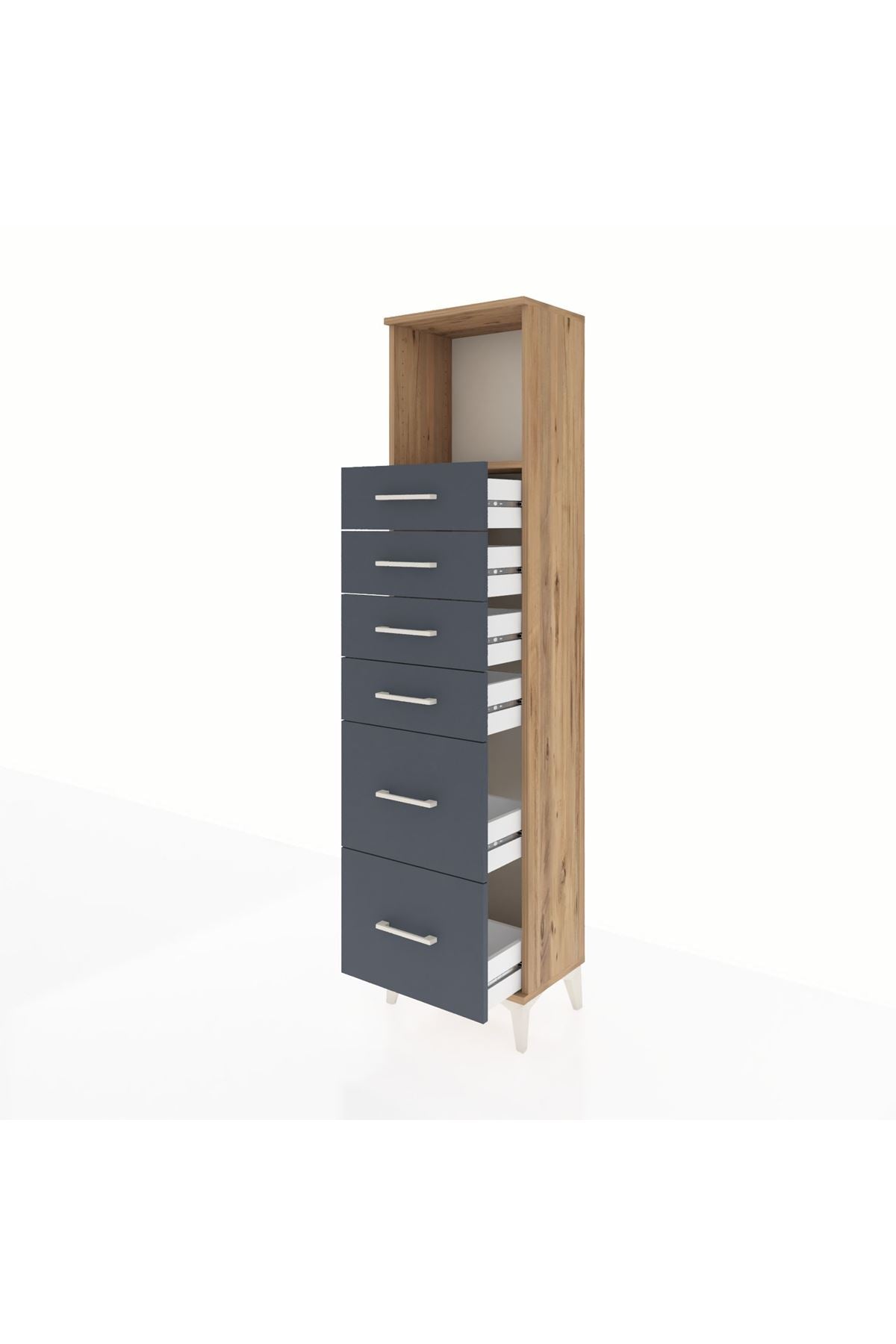 Arges Dolap Tek Raflı 6 Çekmeceli 44x30x182 Çam-Antrasit