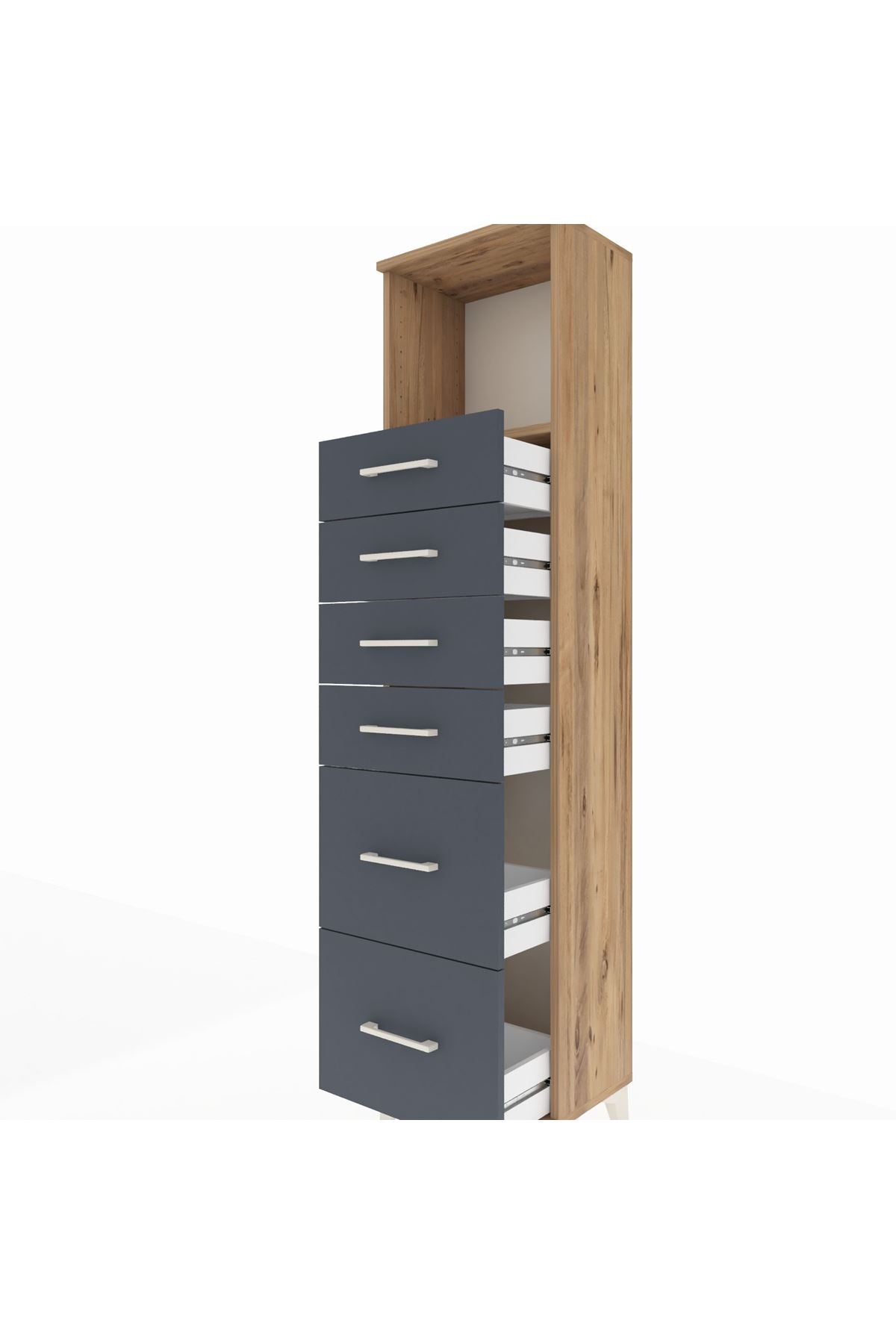 Arges Dolap Tek Raflı 6 Çekmeceli 44x30x182 Çam-Antrasit