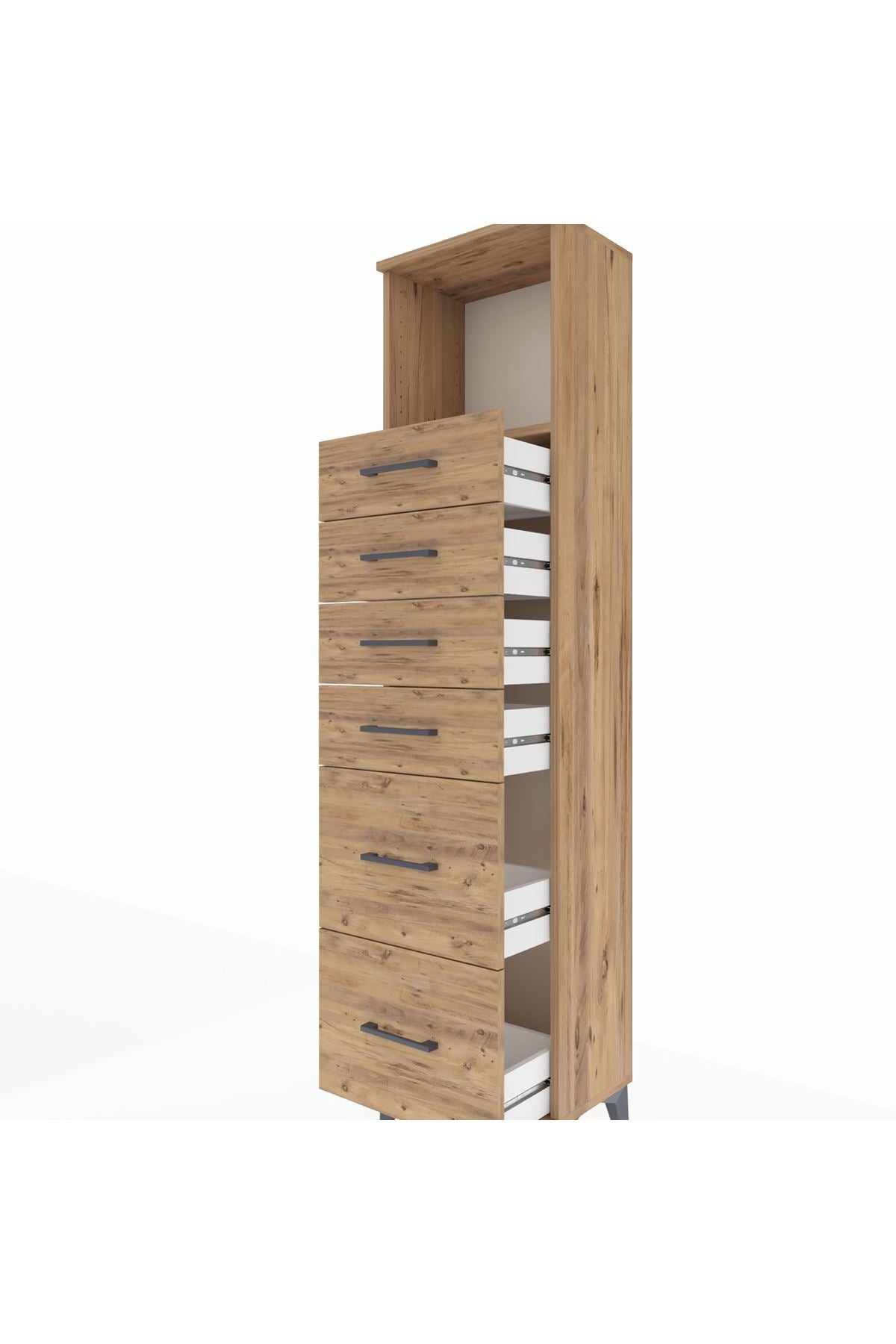 Arges Dolap Tek Raflı 6 Çekmeceli 44x30x182 Çam-Çam