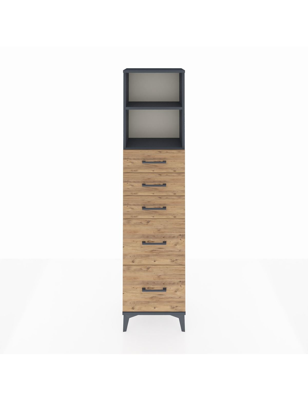 Arges Dolap 2 Raflı 5 Çekmeceli 44x30x182 Antrasit-Çam