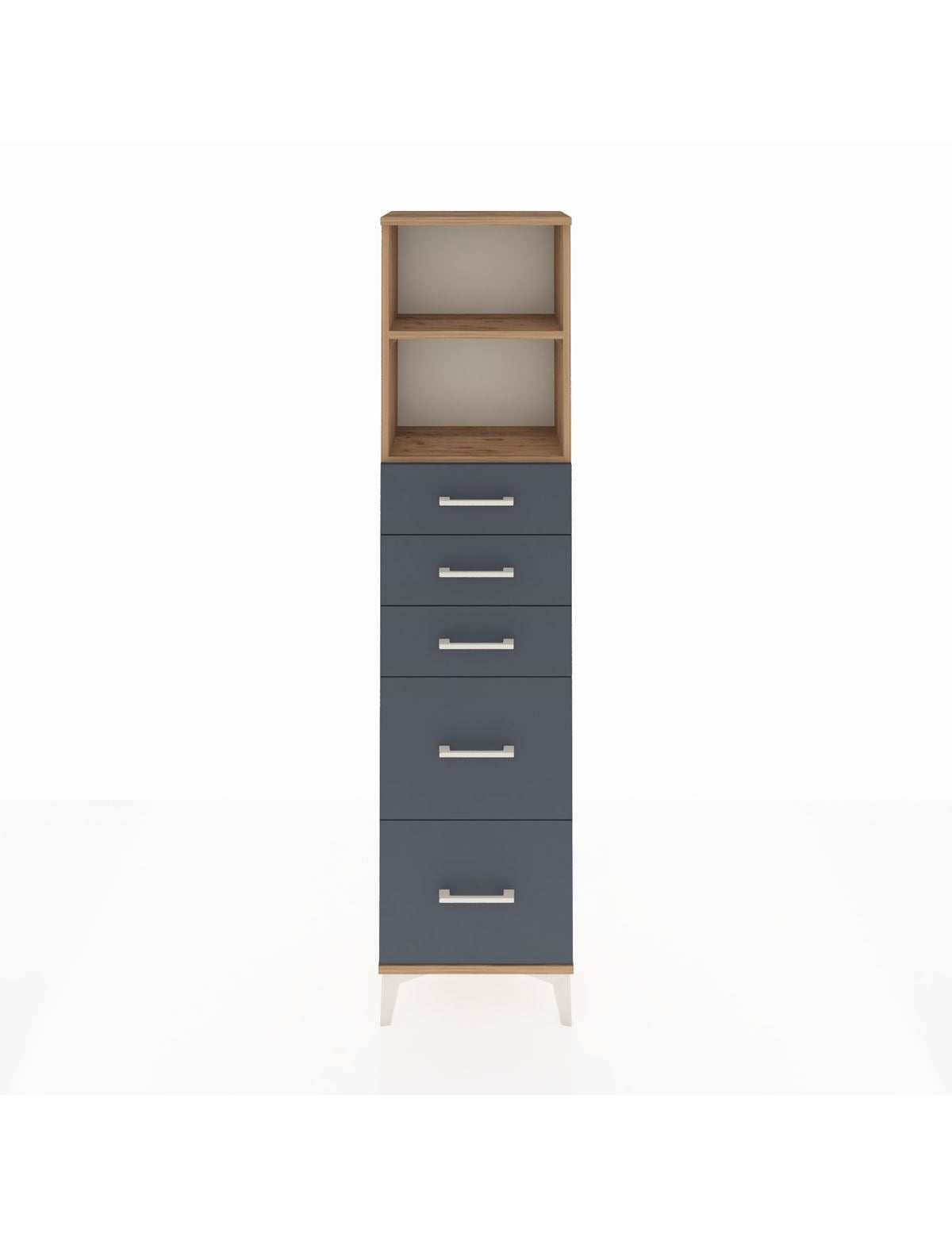 Arges Dolap 2 Raflı 5 Çekmeceli 44x30x182 Çam-Antrasit