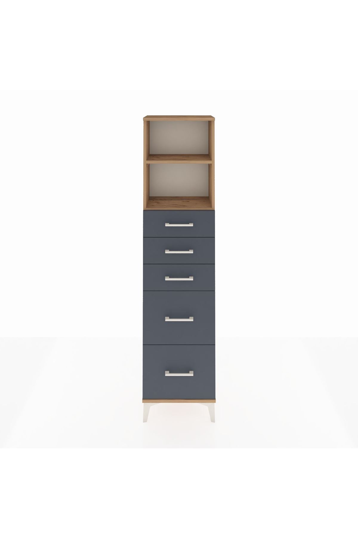 Arges Dolap 2 Raflı 5 Çekmeceli 44x30x182 Çam-Antrasit