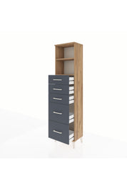 Arges Dolap 2 Raflı 5 Çekmeceli 44x30x182 Çam-Antrasit