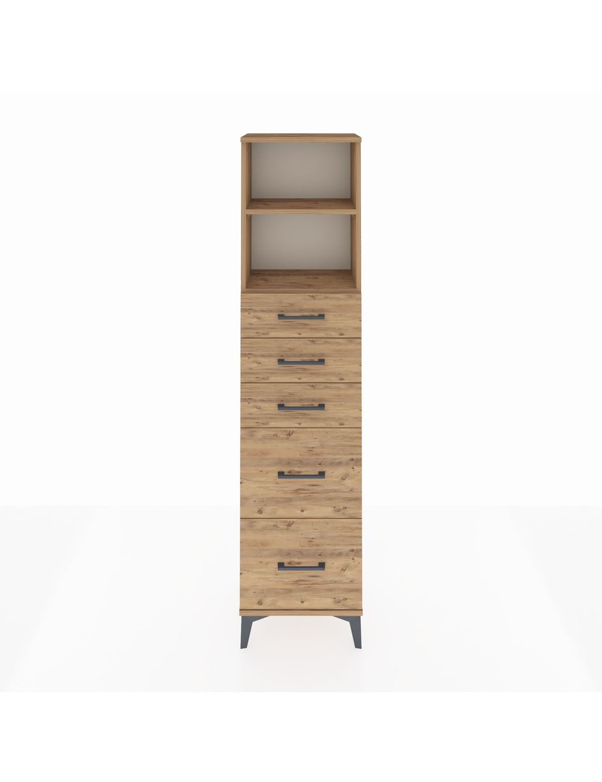 Arges Dolap 2 Raflı 5 Çekmeceli 44x30x182 Çam-Çam