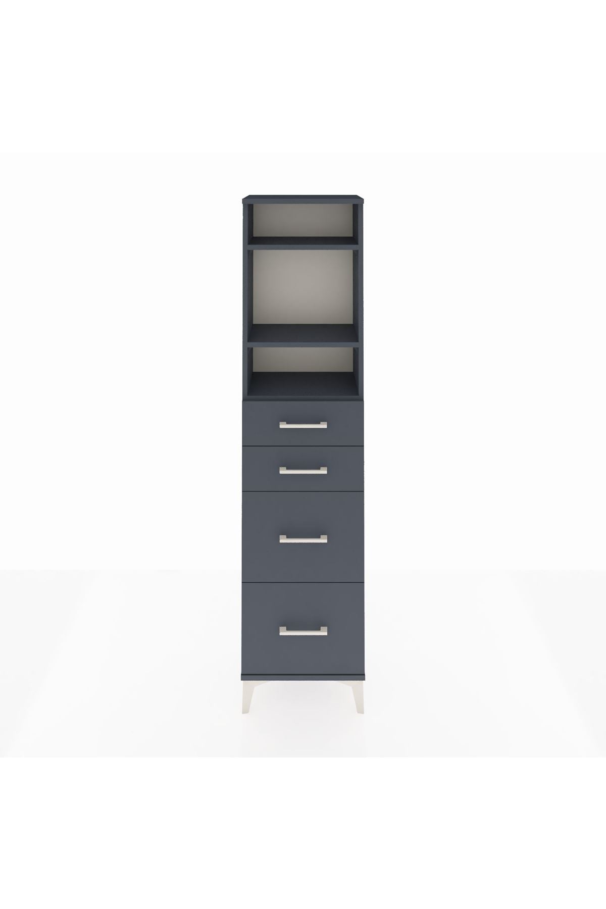 Arges Dolap 3 Raflı 4 Çekmeceli 44x30x182 Antrasit-Antrasit