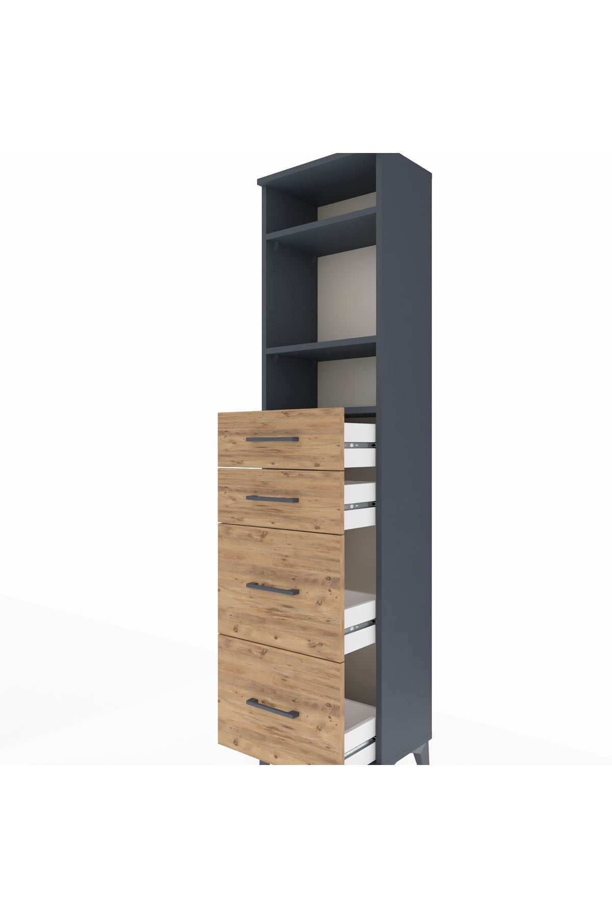 Arges Dolap 3 Raflı 4 Çekmeceli 44x30x182 Antrasit-Çam