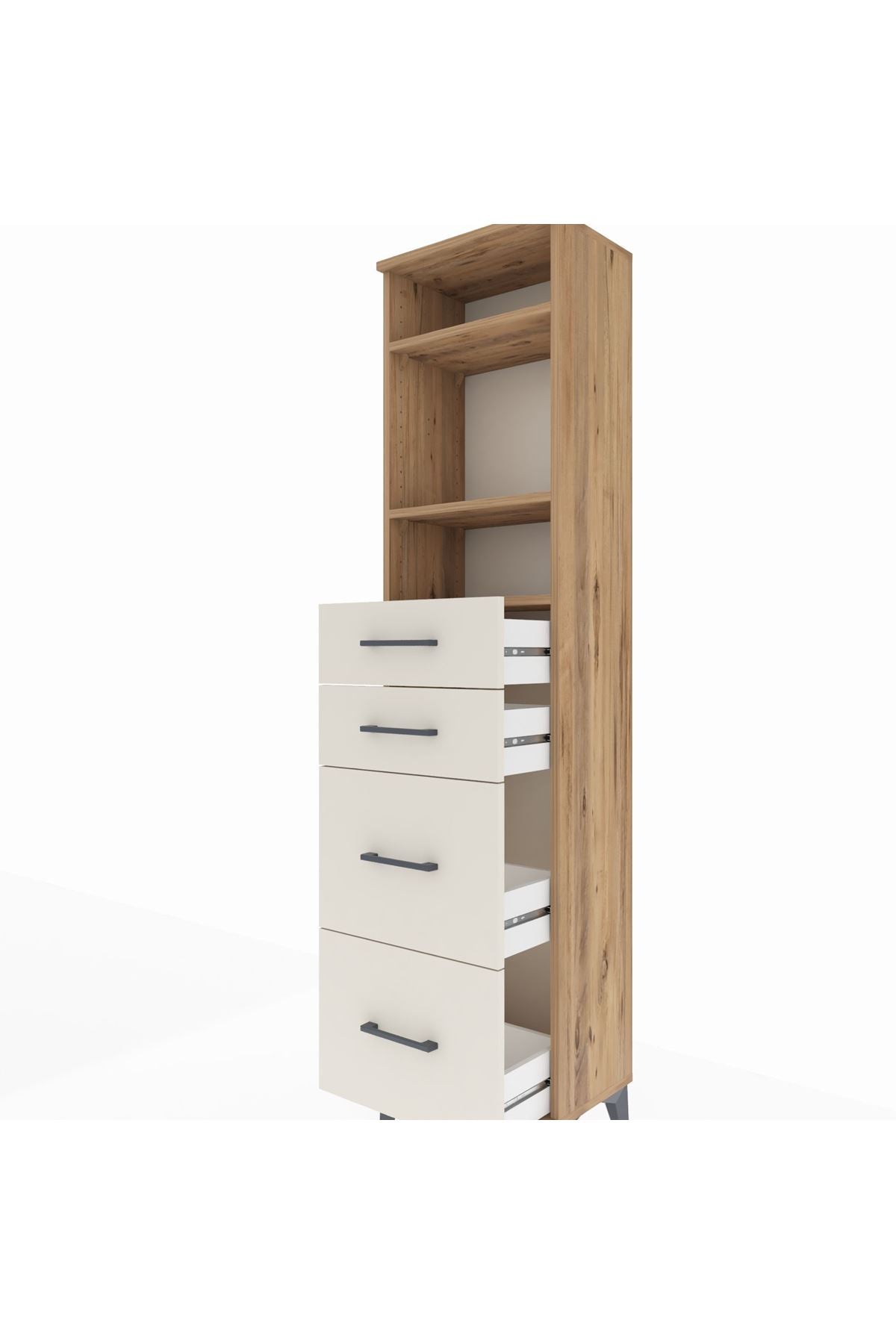 Arges Dolap 3 Raflı 4 Çekmeceli 44x30x182 Çam-Aytaşı