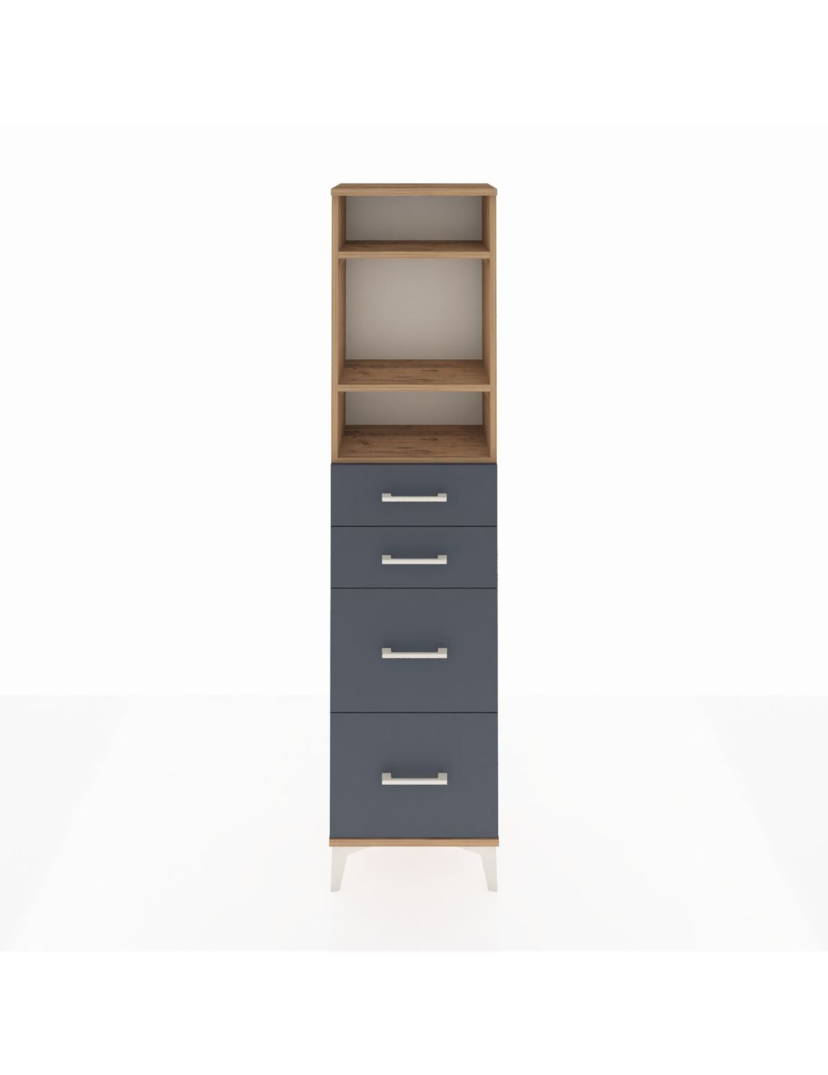 Arges Dolap 3 Raflı 4 Çekmeceli 44x30x182 Çam-Antrasit