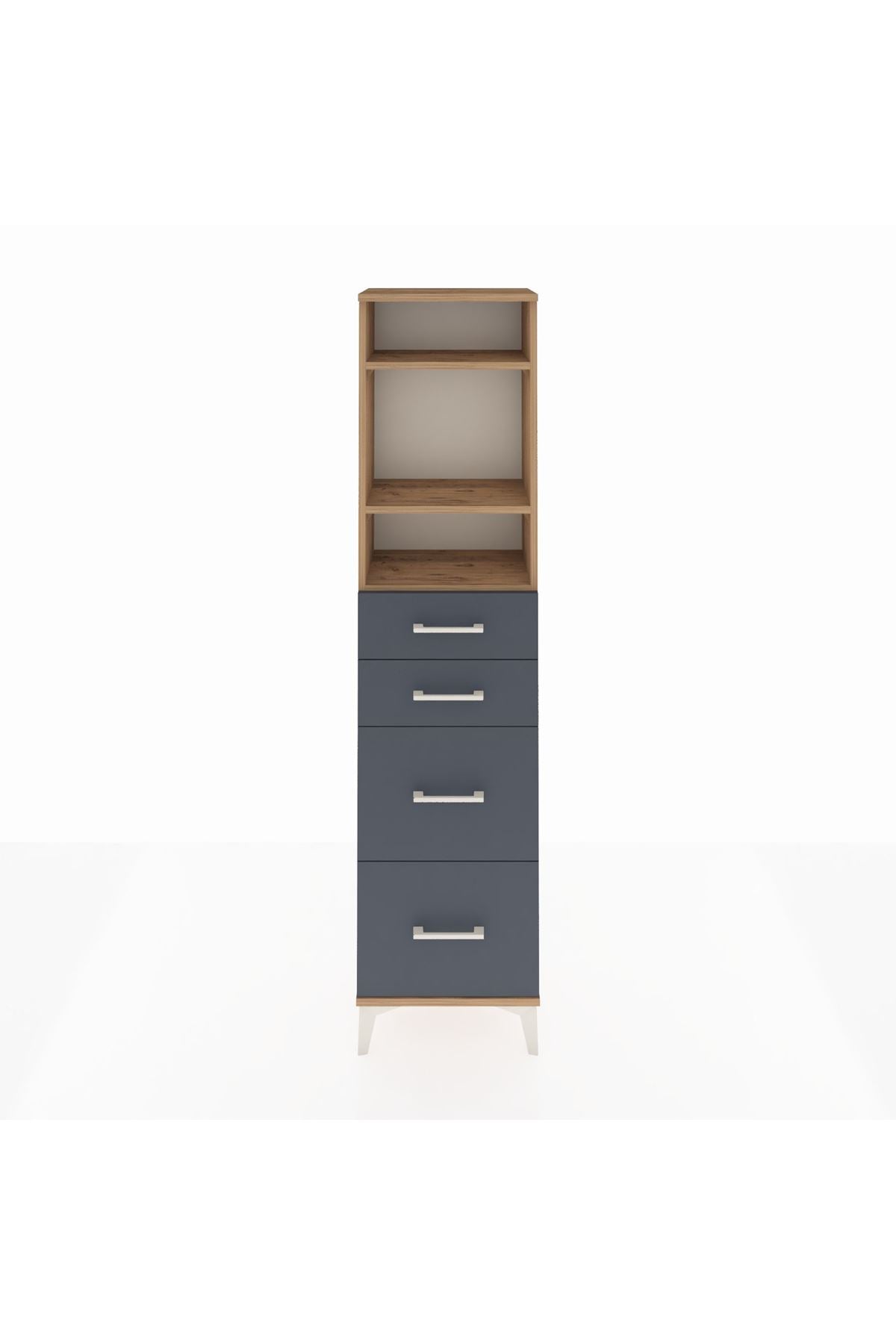 Arges Dolap 3 Raflı 4 Çekmeceli 44x30x182 Çam-Antrasit