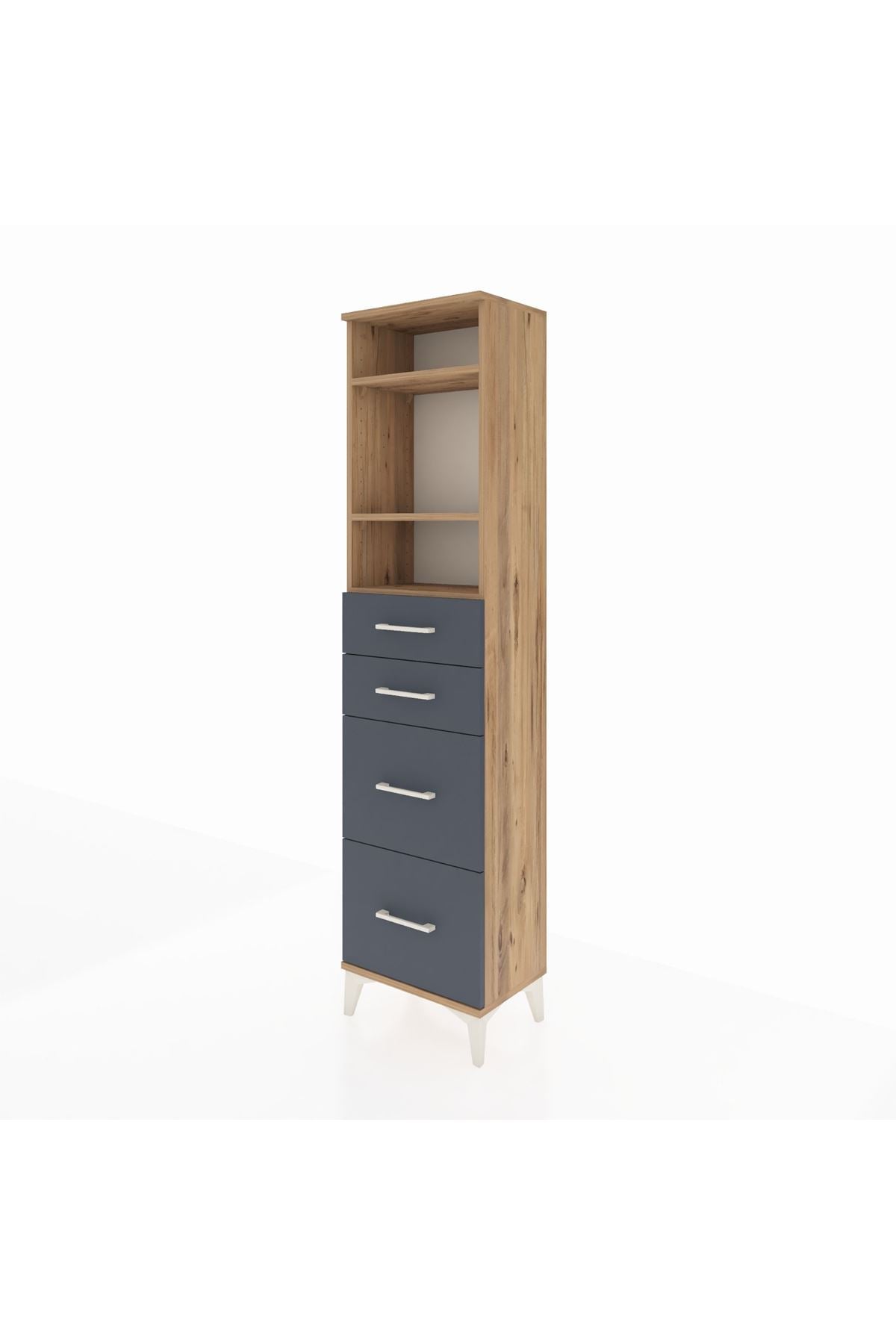 Arges Dolap 3 Raflı 4 Çekmeceli 44x30x182 Çam-Antrasit