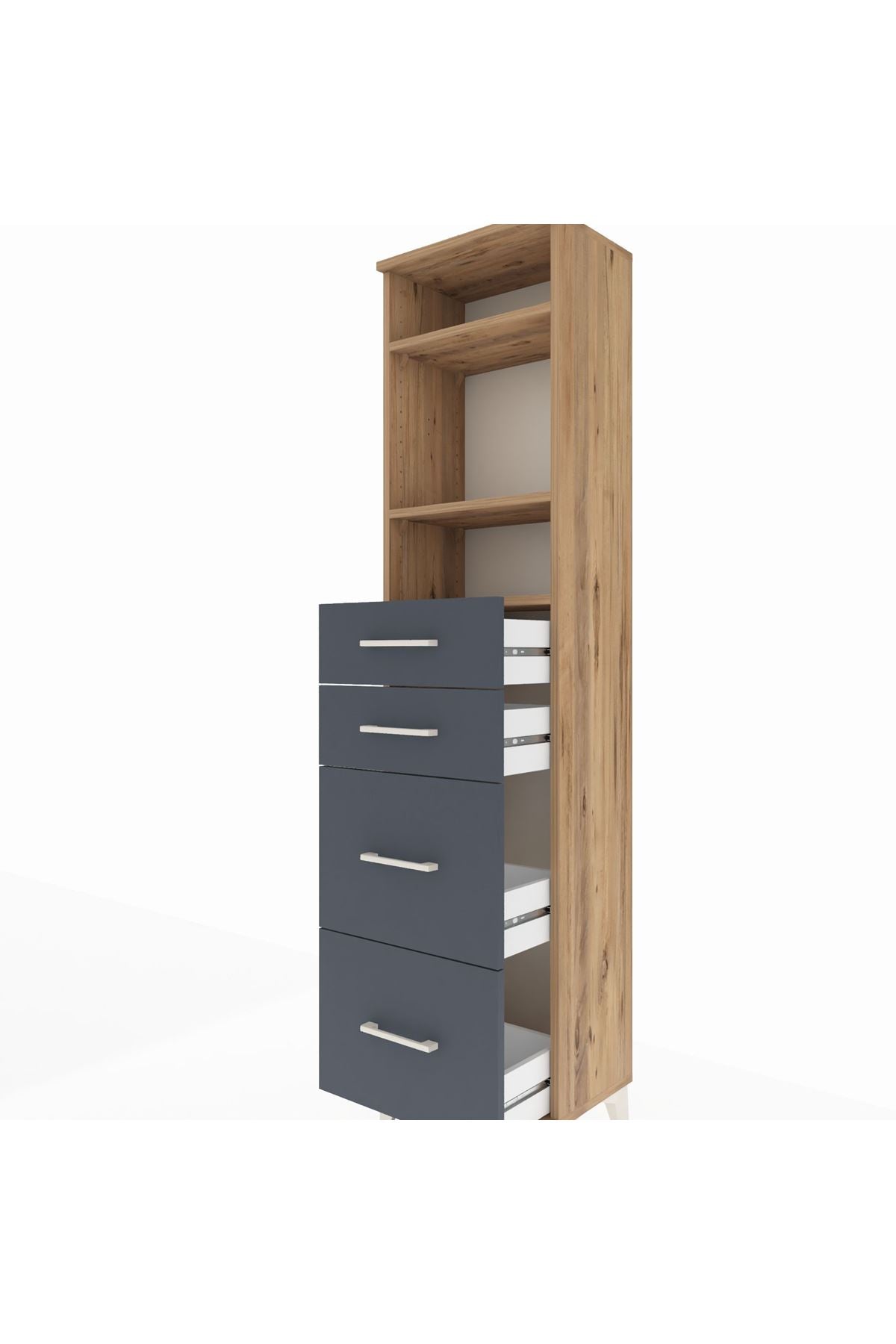 Arges Dolap 3 Raflı 4 Çekmeceli 44x30x182 Çam-Antrasit