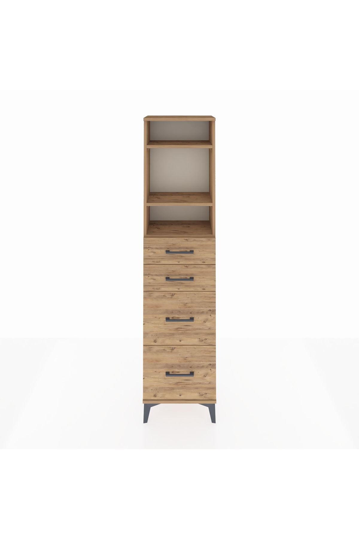 Arges Dolap 3 Raflı 4 Çekmeceli 44x30x182 Çam-Çam