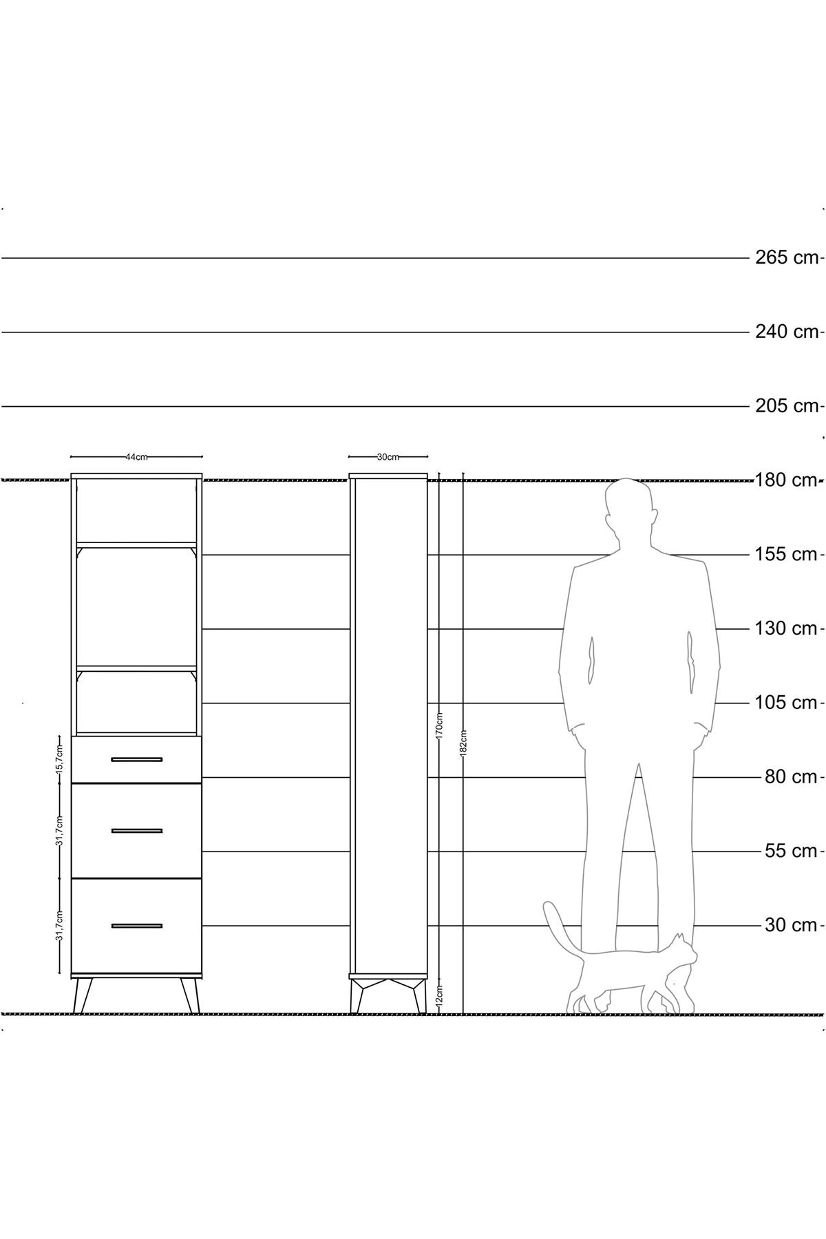 Arges Dolap 3 Raflı 3 Çekmeceli 44x30x182 Aytaşı-Antrasit