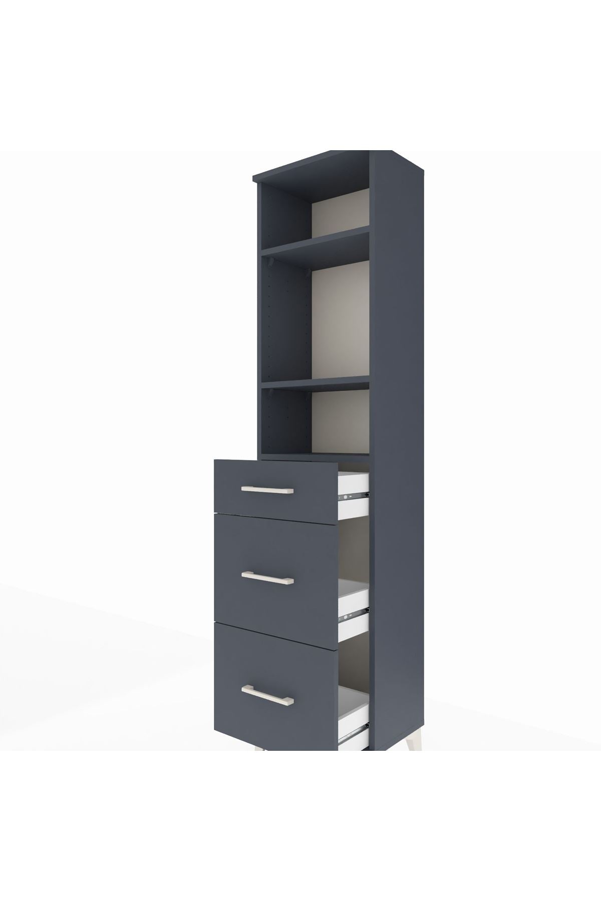 Arges Dolap 3 Raflı 3 Çekmeceli 44x30x182 Antrasit-Antrasit