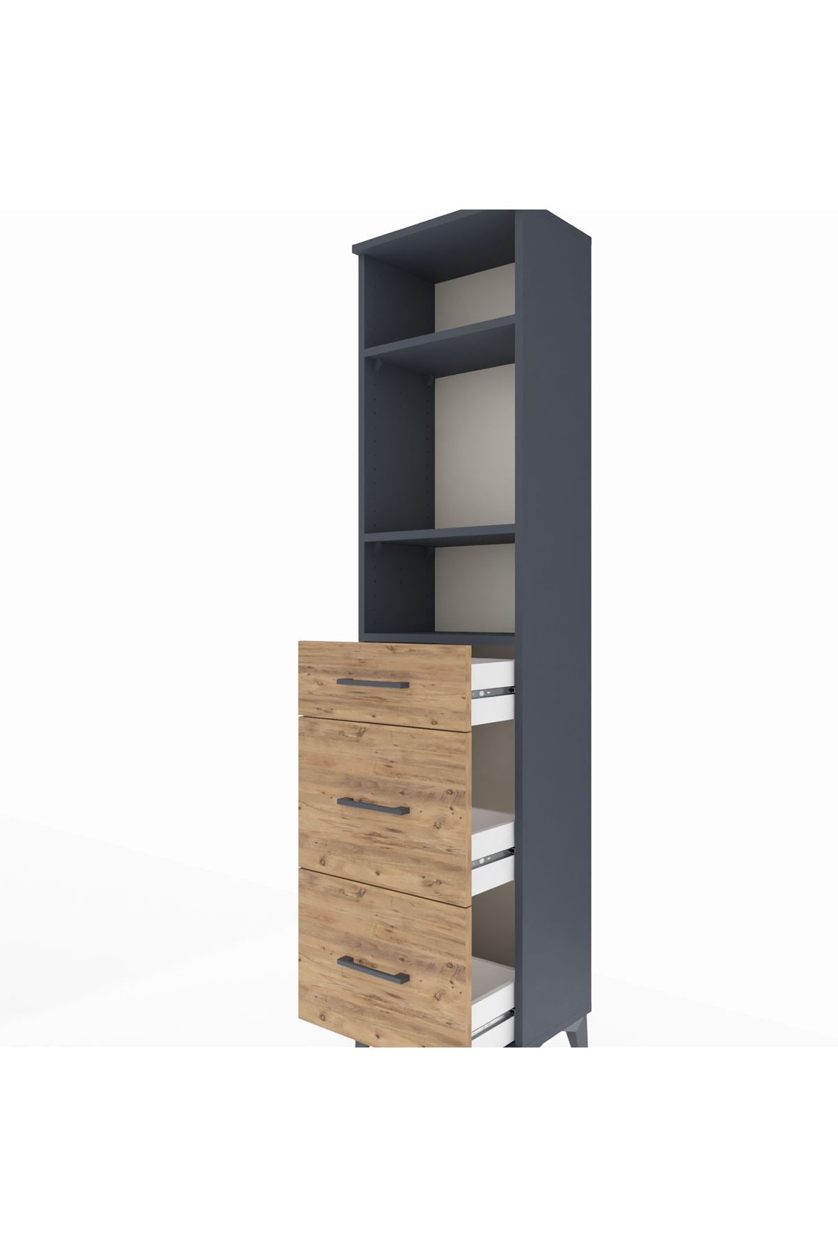 Arges Dolap 3 Raflı 3 Çekmeceli 44x30x182 Antrasit-Çam