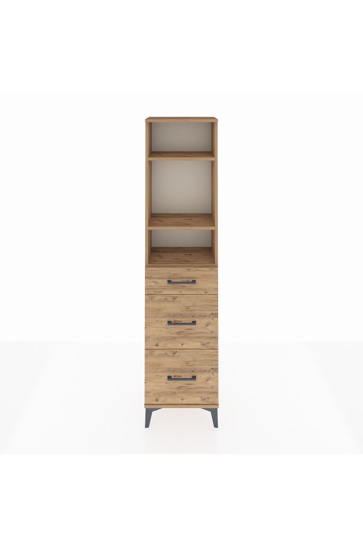 Arges Dolap 3 Raflı 3 Çekmeceli 44x30x182 Çam-Çam