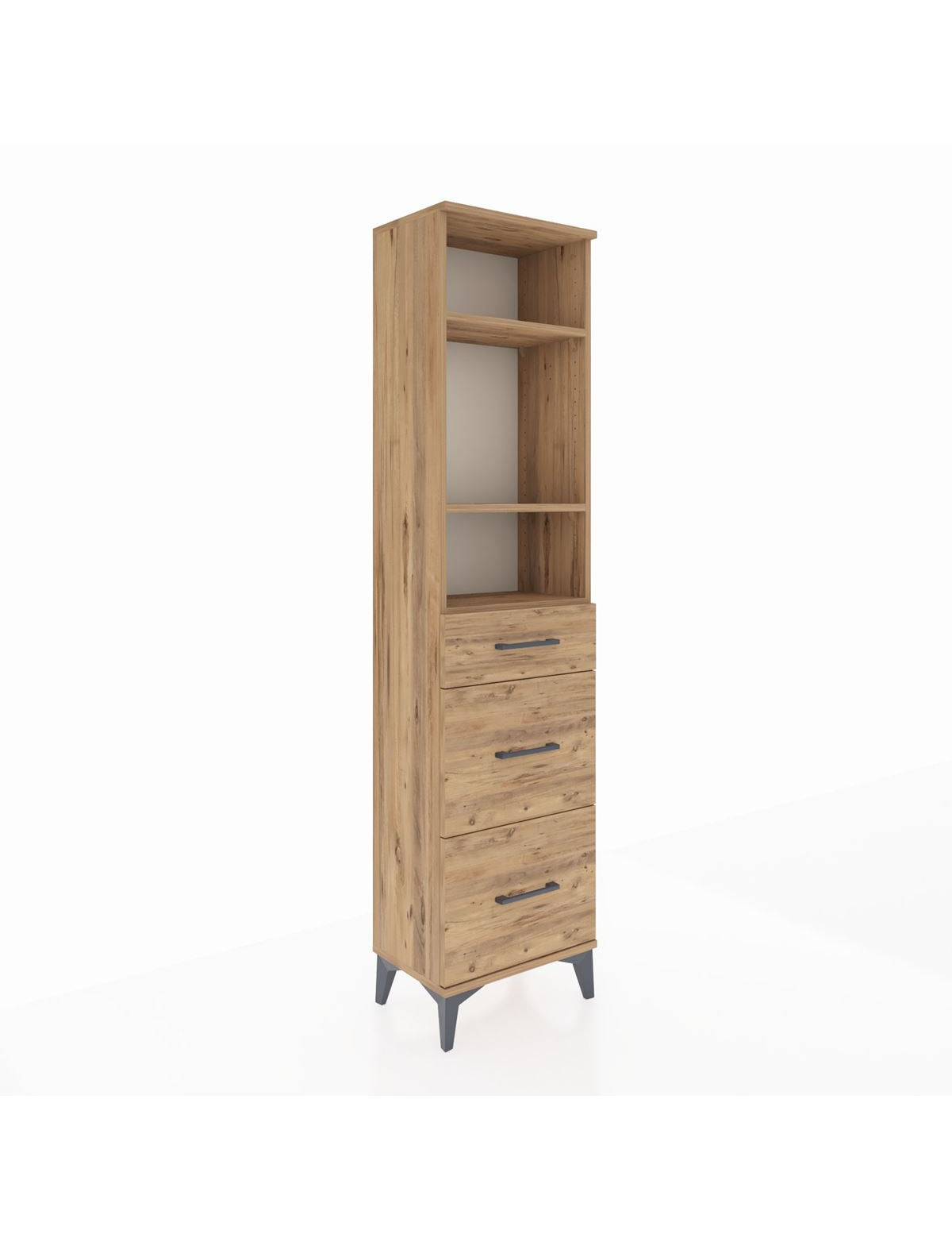 Arges Dolap 3 Raflı 3 Çekmeceli 44x30x182 Çam-Çam