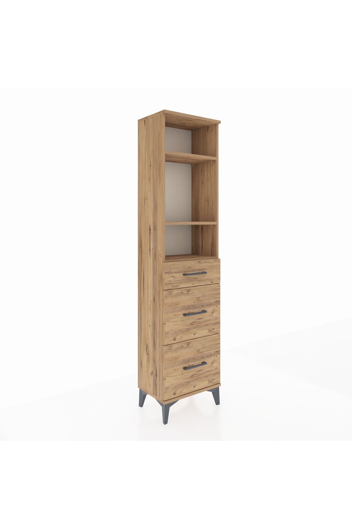 Arges Dolap 3 Raflı 3 Çekmeceli 44x30x182 Çam-Çam