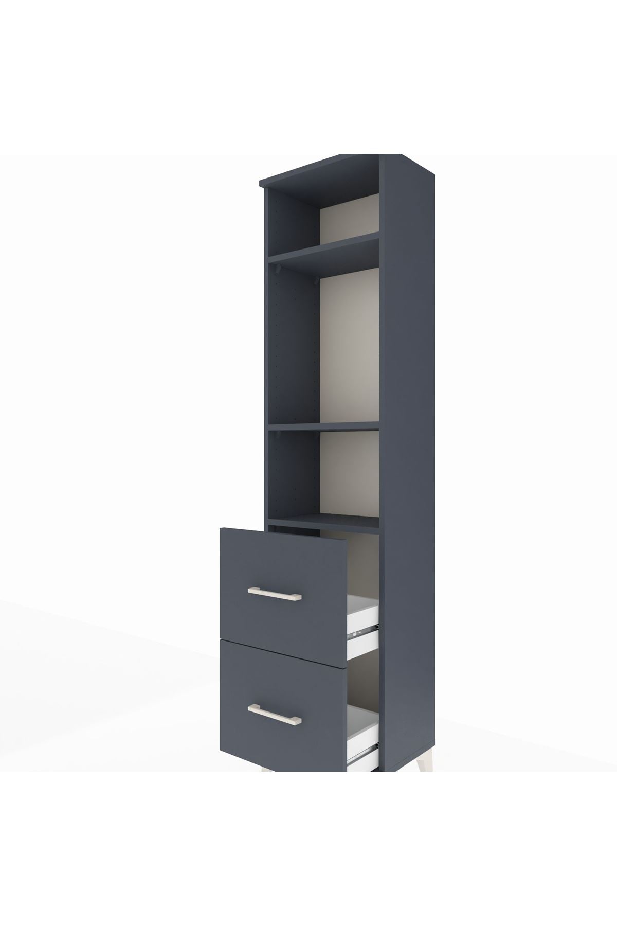 Arges Dolap 3 Raflı 2 Çekmeceli 44x30x182 Antrasit-Antrasit