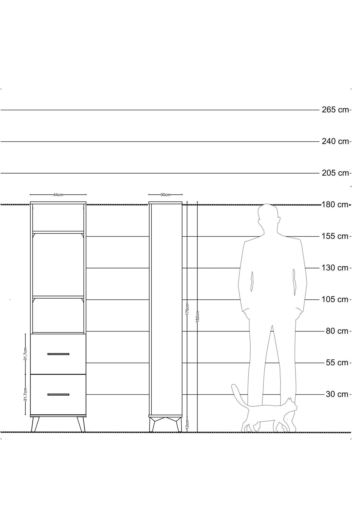 Arges Dolap 3 Raflı 2 Çekmeceli 44x30x182 Antrasit-Antrasit