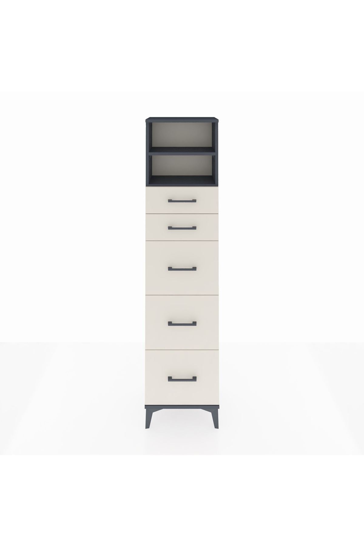 Arges Dolap 2 Raflı 5 Çekmeceli 44x30x182 Antrasit-Aytaşı