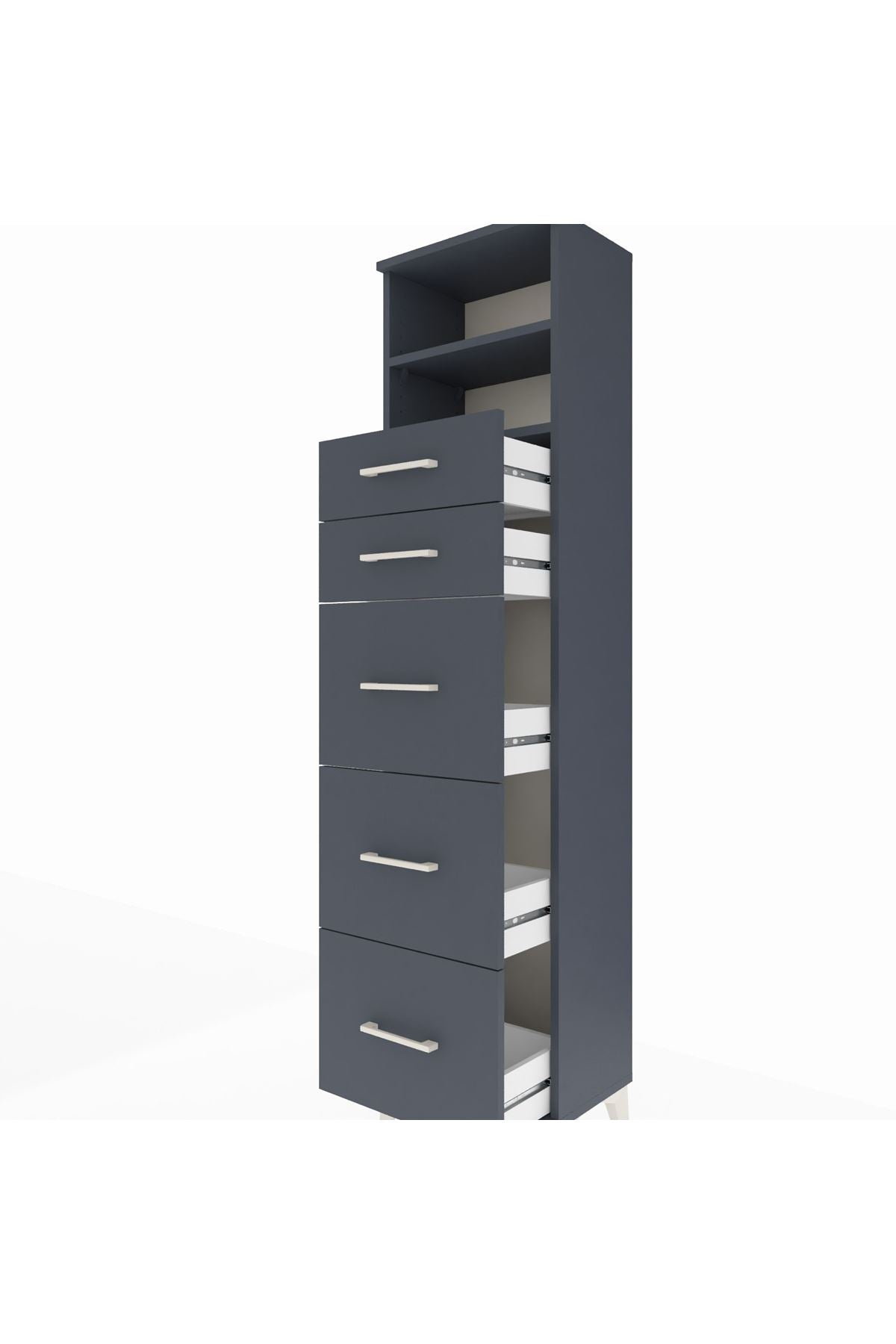 Arges Dolap 2 Raflı 5 Çekmeceli 44x30x182 Antrasit-Antrasit