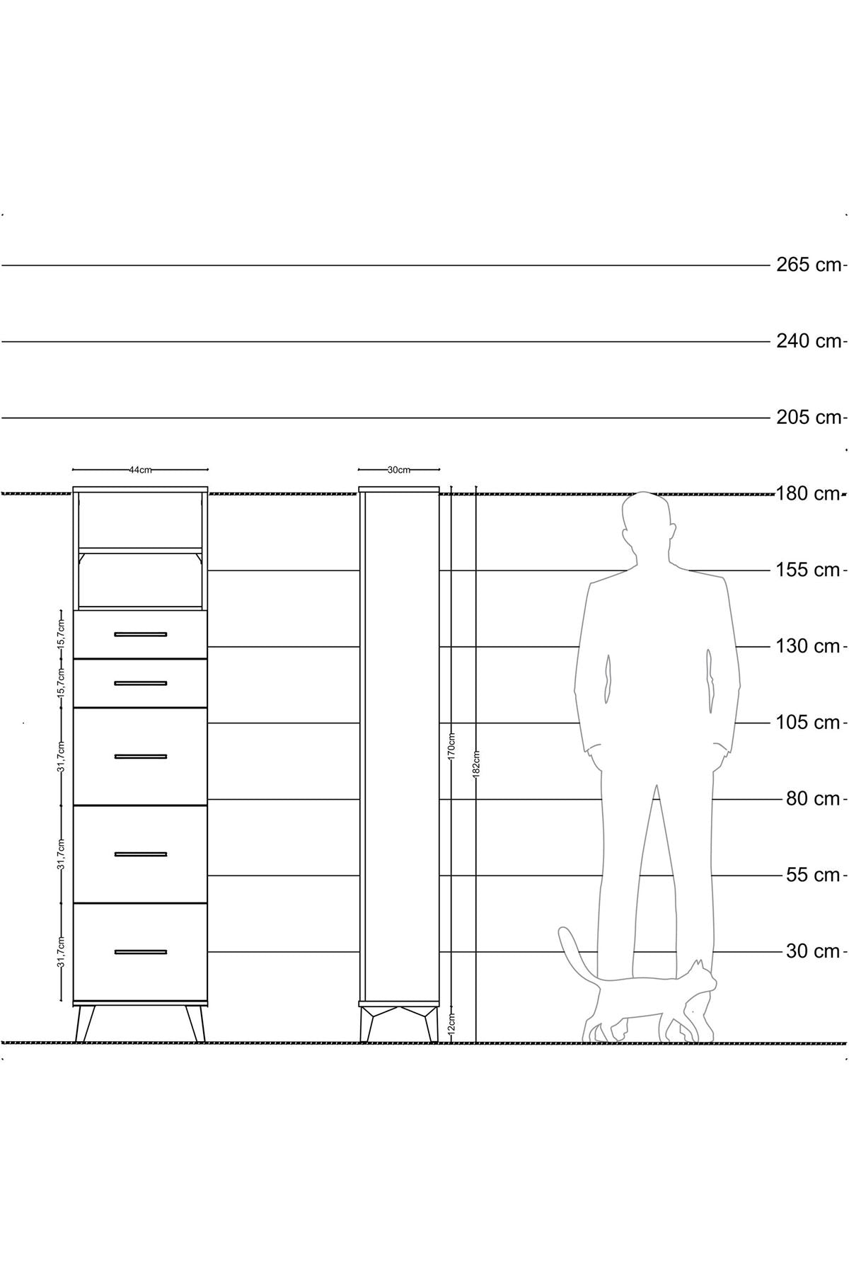 Arges Dolap 2 Raflı 5 Çekmeceli 44x30x182 Antrasit-Antrasit