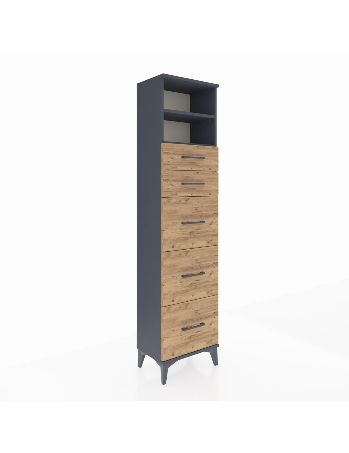 Arges Dolap 2 Raflı 5 Çekmeceli 44x30x182 Antrasit-Çam