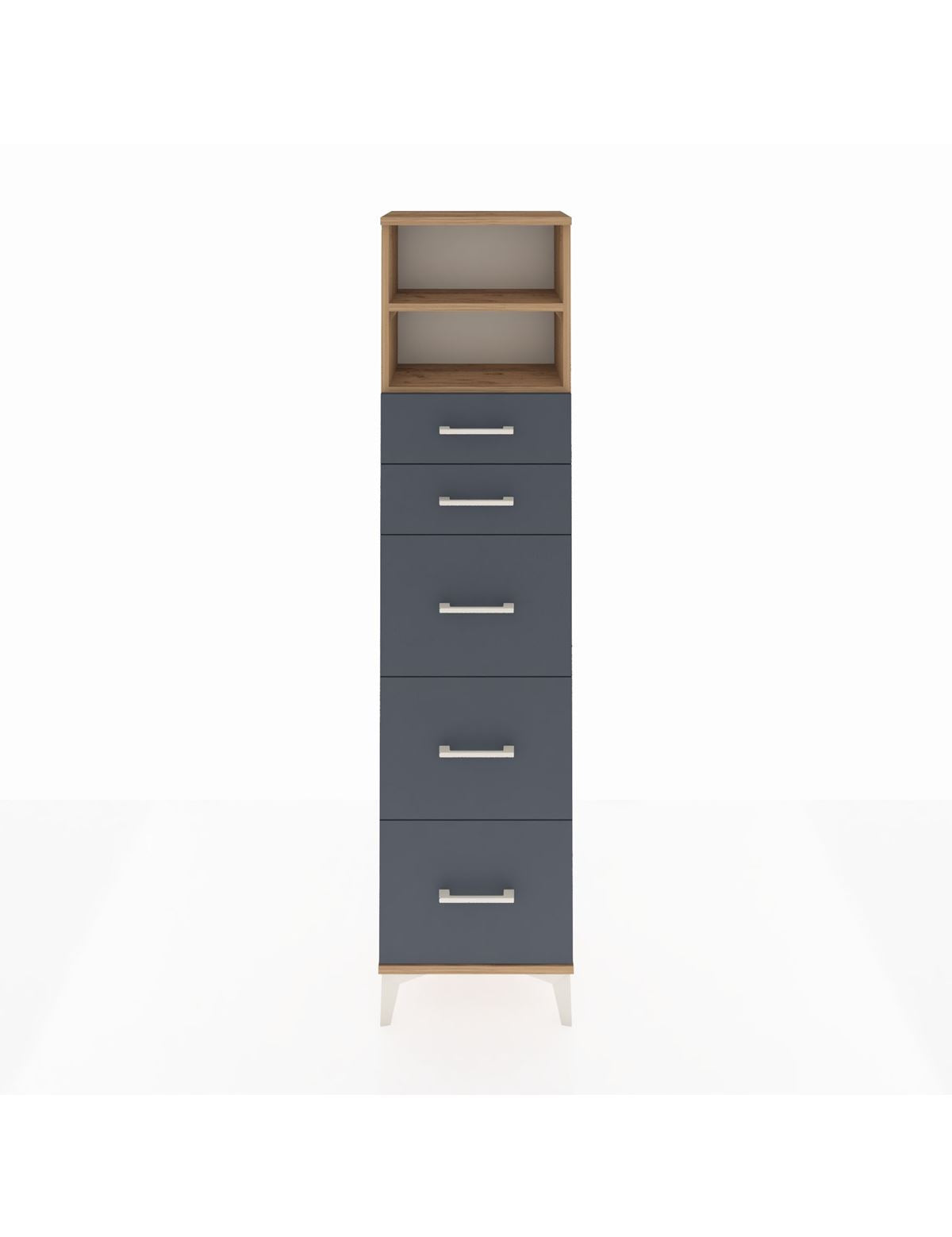 Arges Dolap 2 Raflı 5 Çekmeceli 44x30x182 Çam-Antrasit