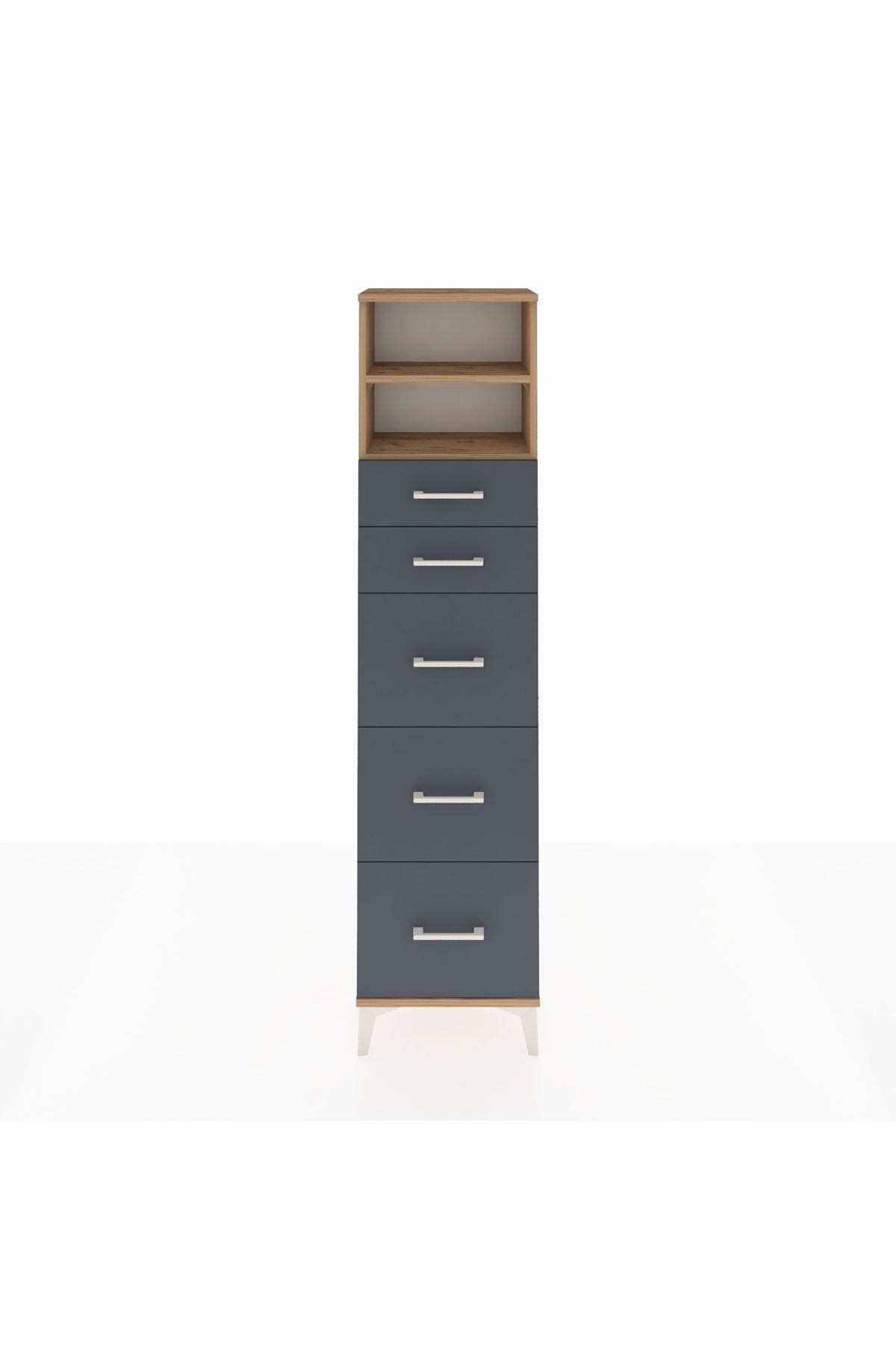 Arges Dolap 2 Raflı 5 Çekmeceli 44x30x182 Çam-Antrasit