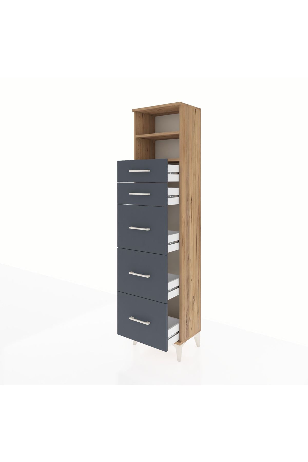 Arges Dolap 2 Raflı 5 Çekmeceli 44x30x182 Çam-Antrasit