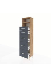 Arges Dolap 2 Raflı 5 Çekmeceli 44x30x182 Çam-Antrasit