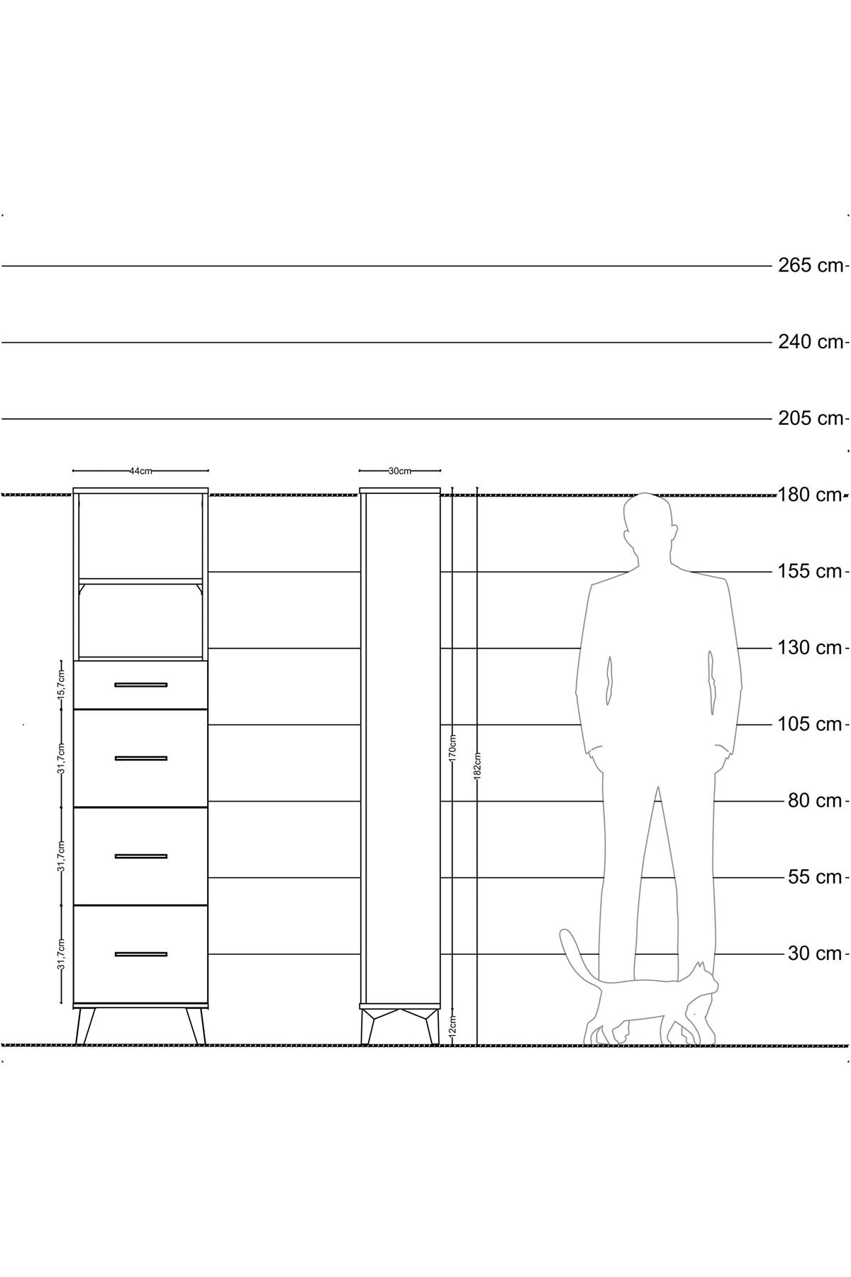 Arges Dolap 2 Raflı 4 Çekmeceli 44x30x182 Antrasit-Antrasit